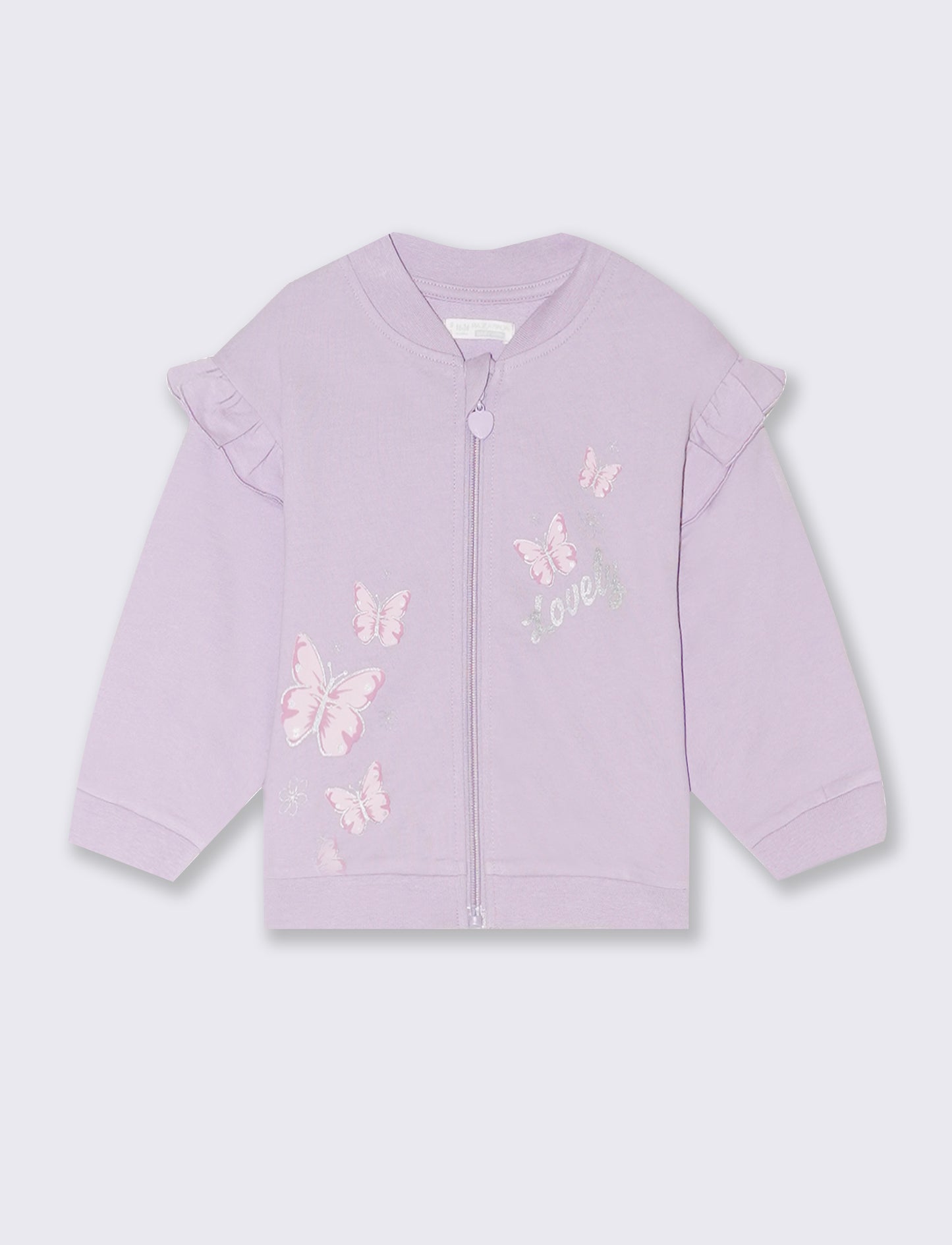 Felpa con zip e stampa da neonata - Lilla