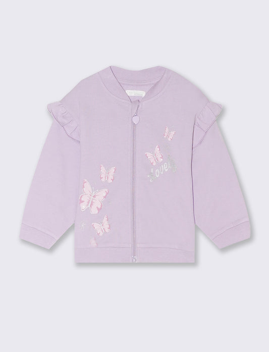 Felpa con zip e stampa da neonata - Lilla