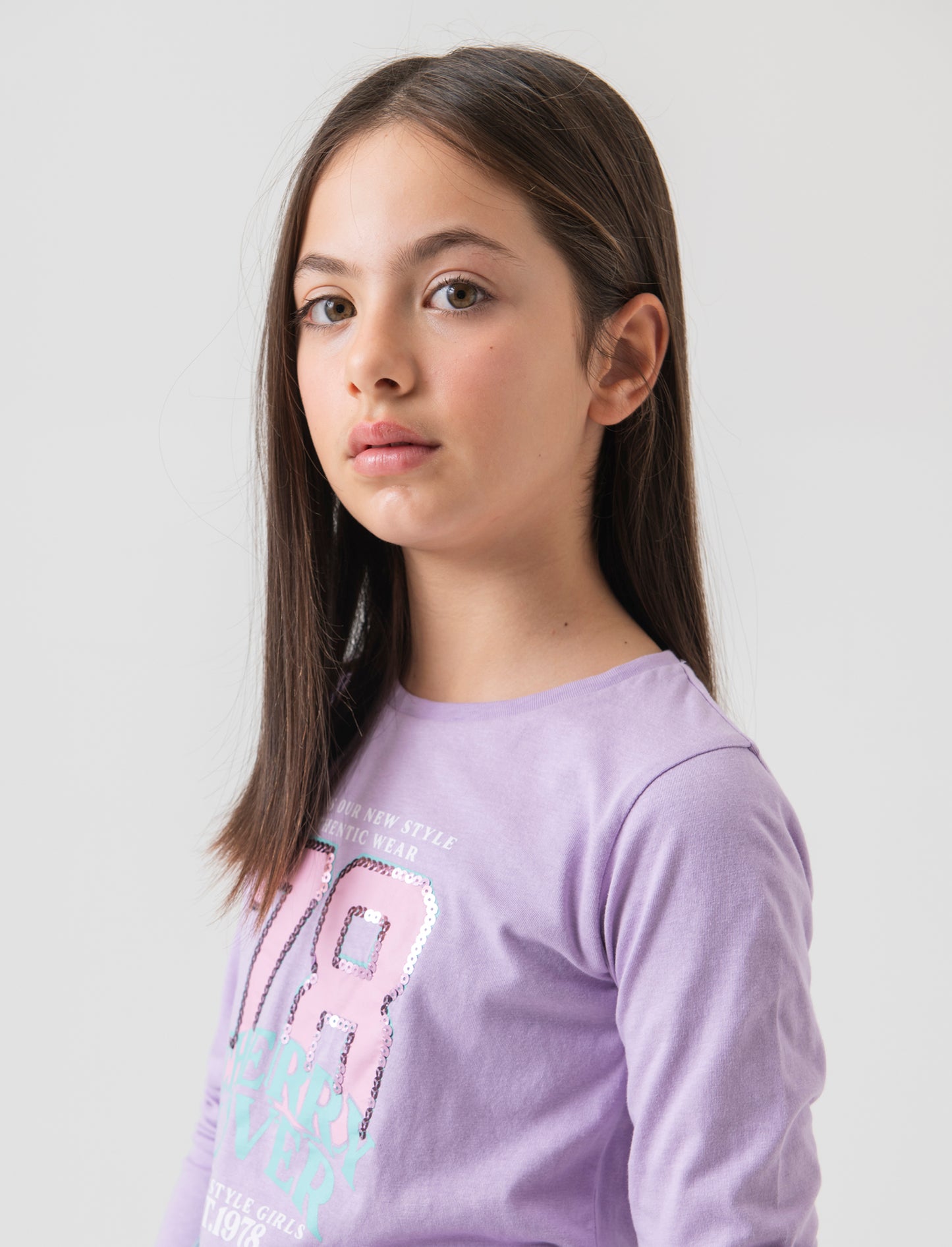T-shirt manica lunga stampata da bambina - Lilla