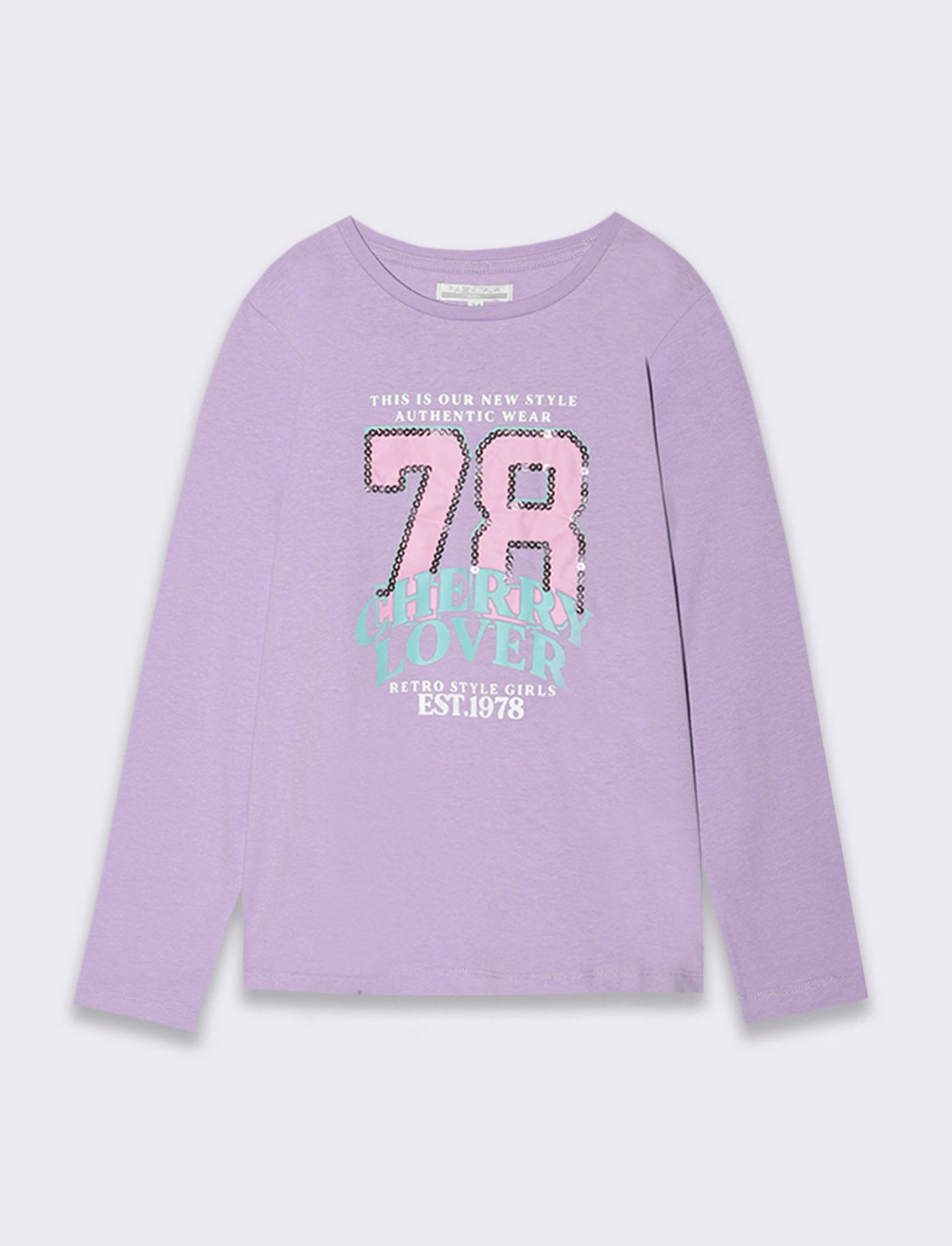 T-shirt manica lunga stampata da bambina - Lilla
