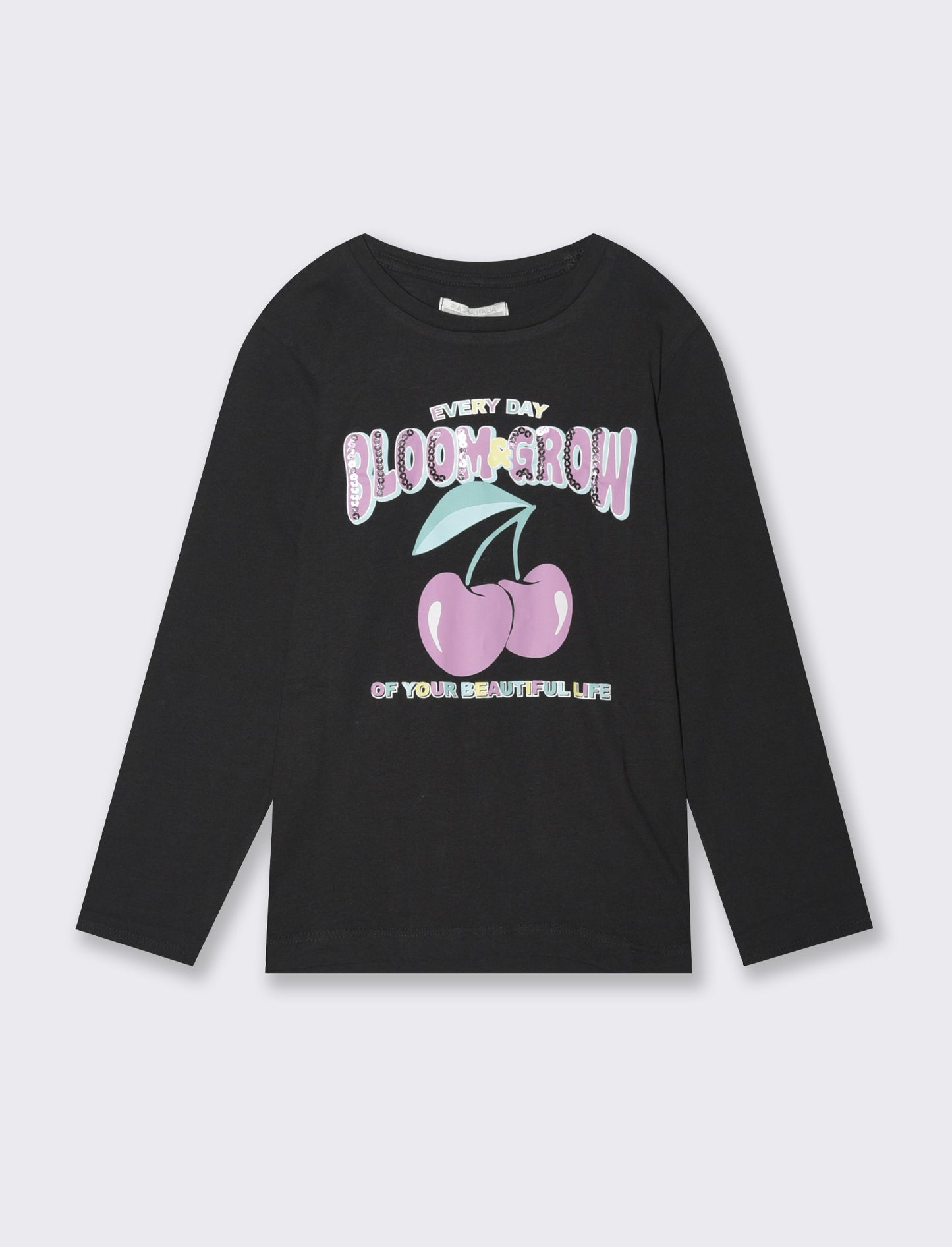 T-shirt manica lunga stampata da bambina - Nero