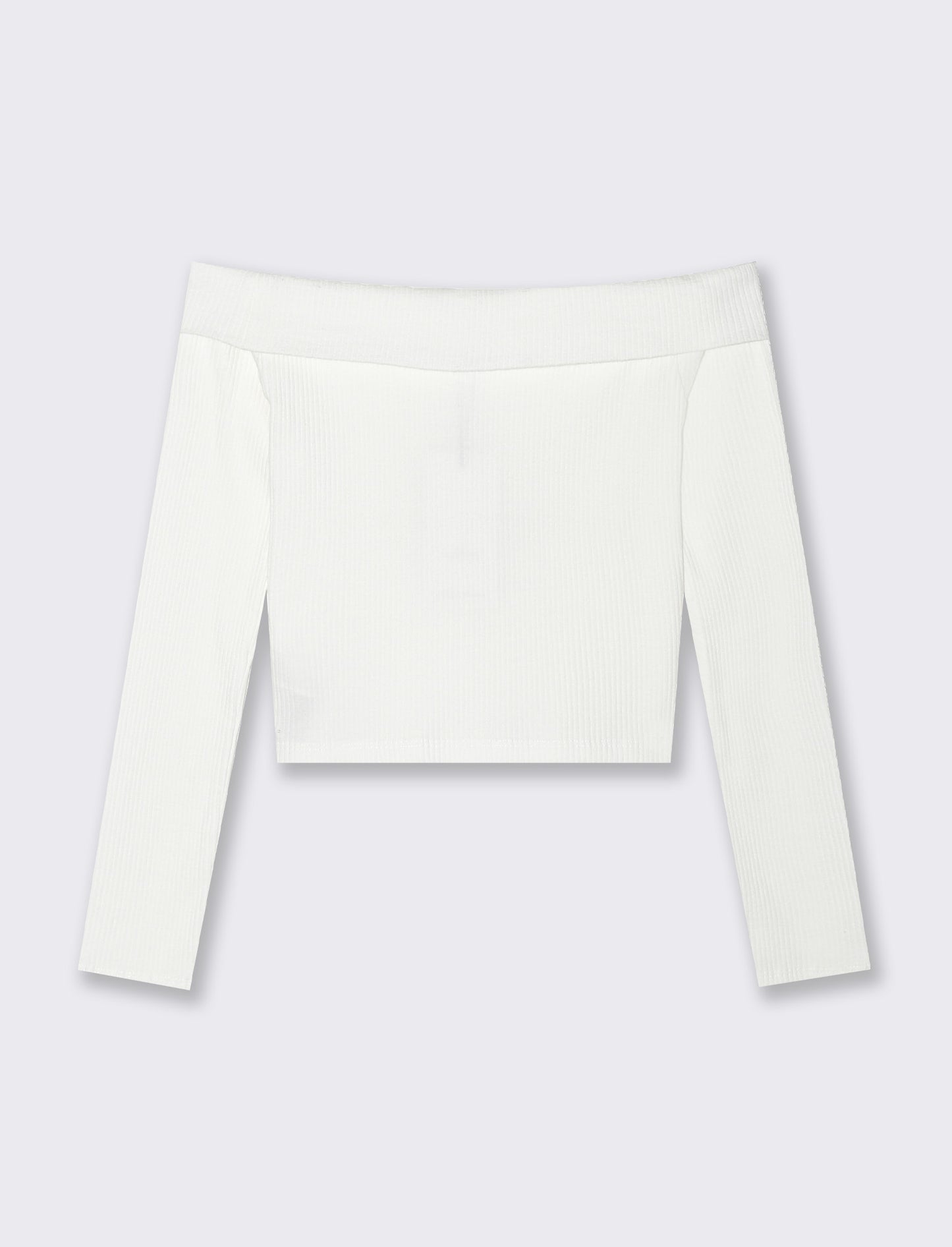 T-shirt in costina con scollo a barca da bambina - Bianco latte