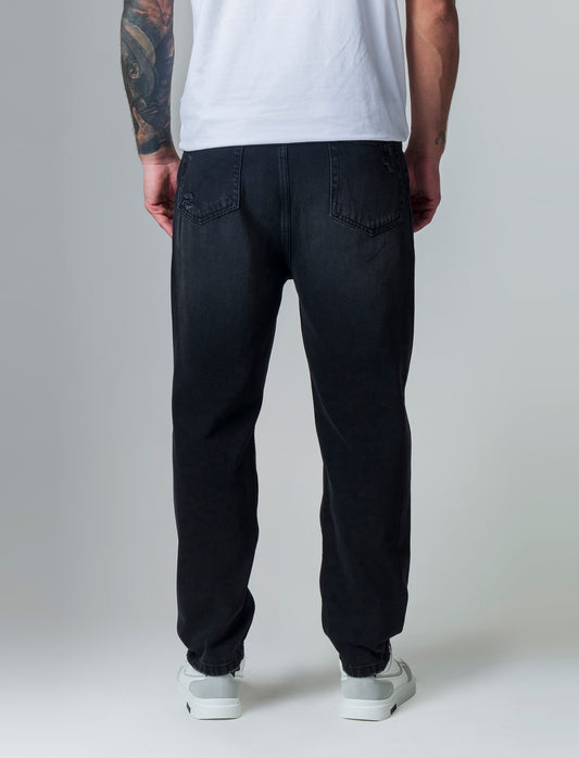 Jeans nero loose fit con strappi da uomo - Nero