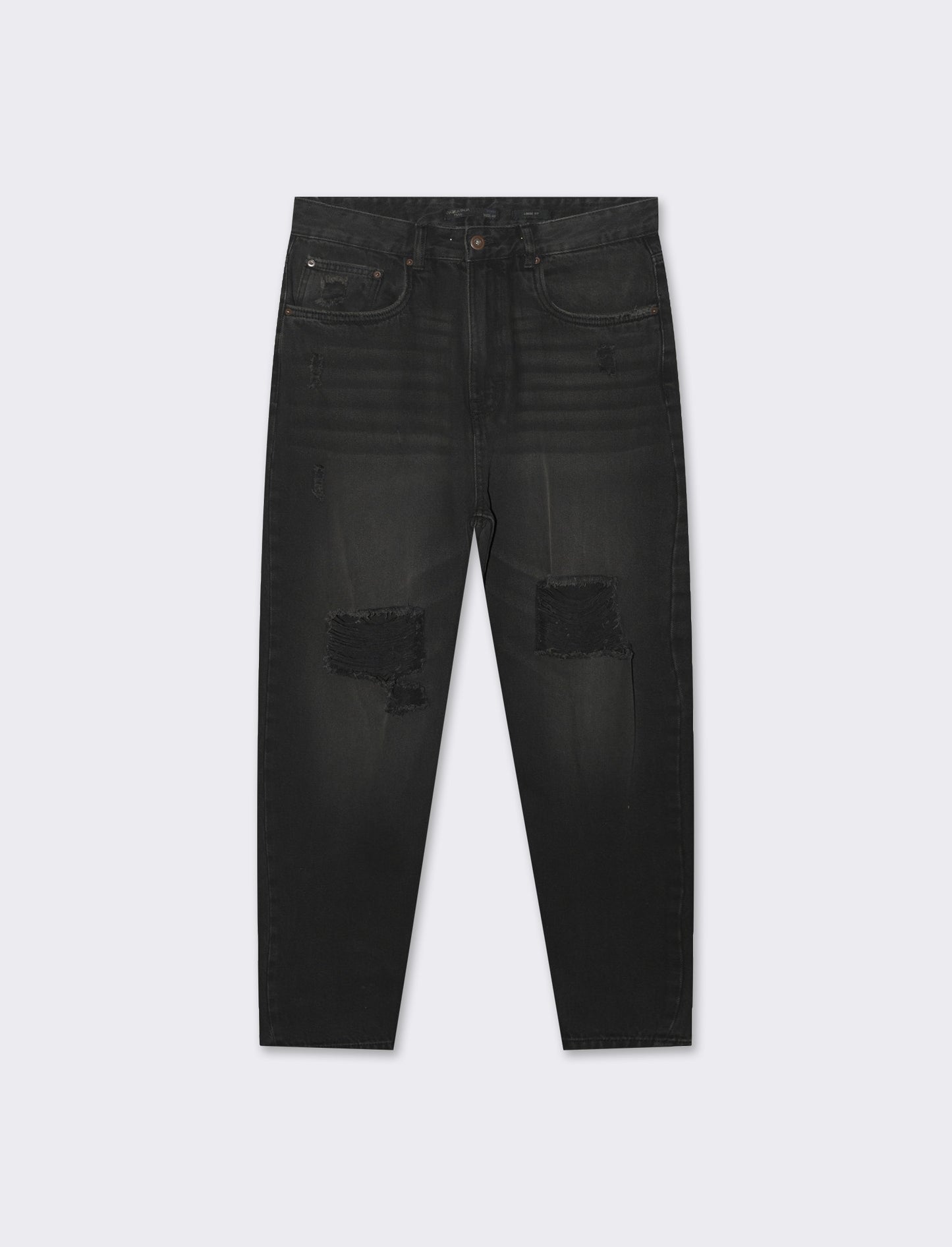 Jeans nero loose fit con strappi da uomo - Nero