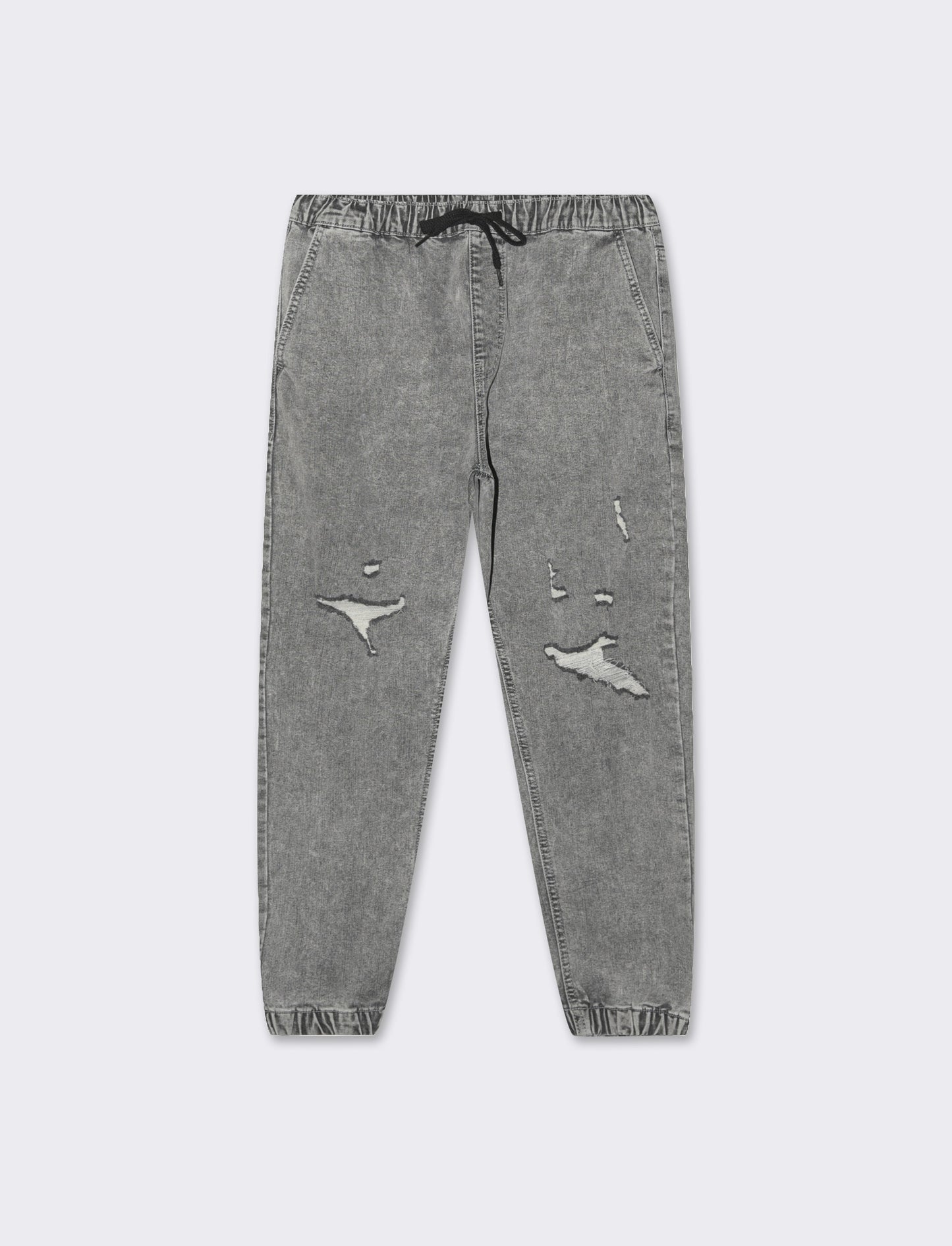 Jeans denim grigio con vita jogger e strappi da uomo - Grigio