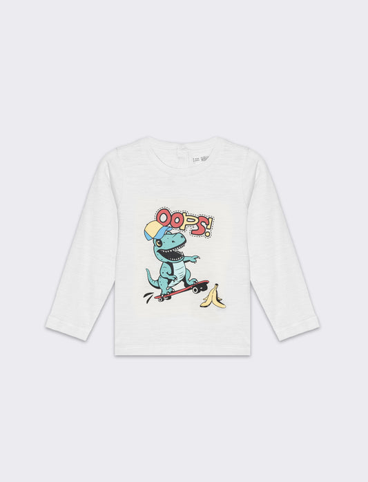 T-shirt girocollo stampata da neonato - Bianco latte