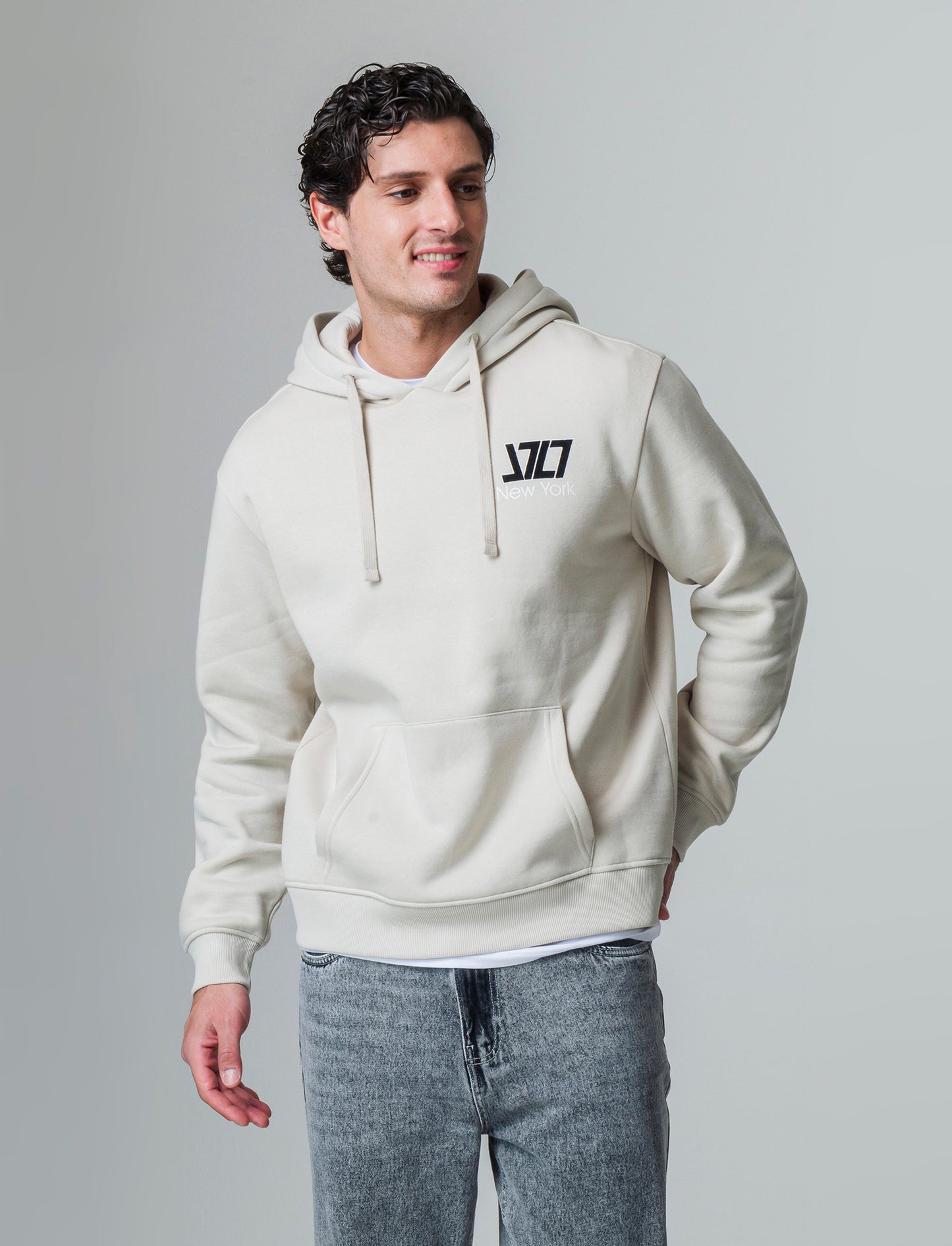Felpa con stampe e cappuccio da uomo - Grigio ghiaccio