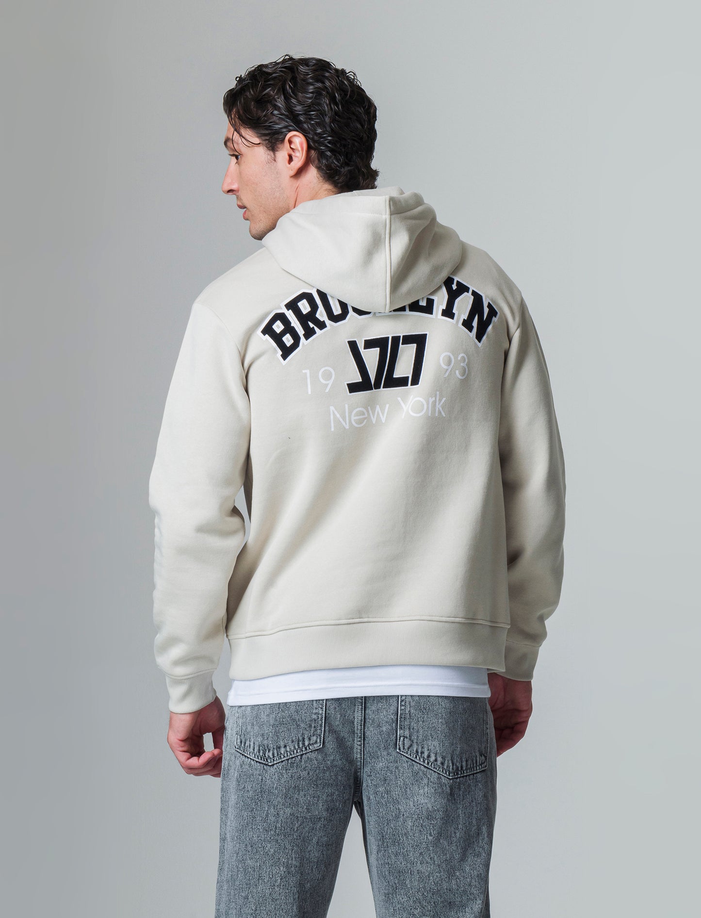 Felpa con stampe e cappuccio da uomo - Grigio ghiaccio