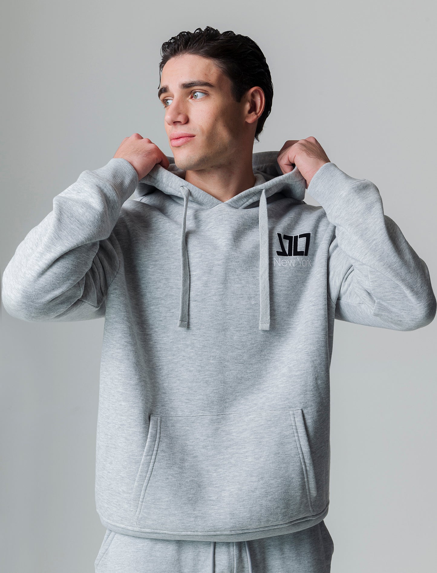 Man's printed hoodie with drawstring - Grey