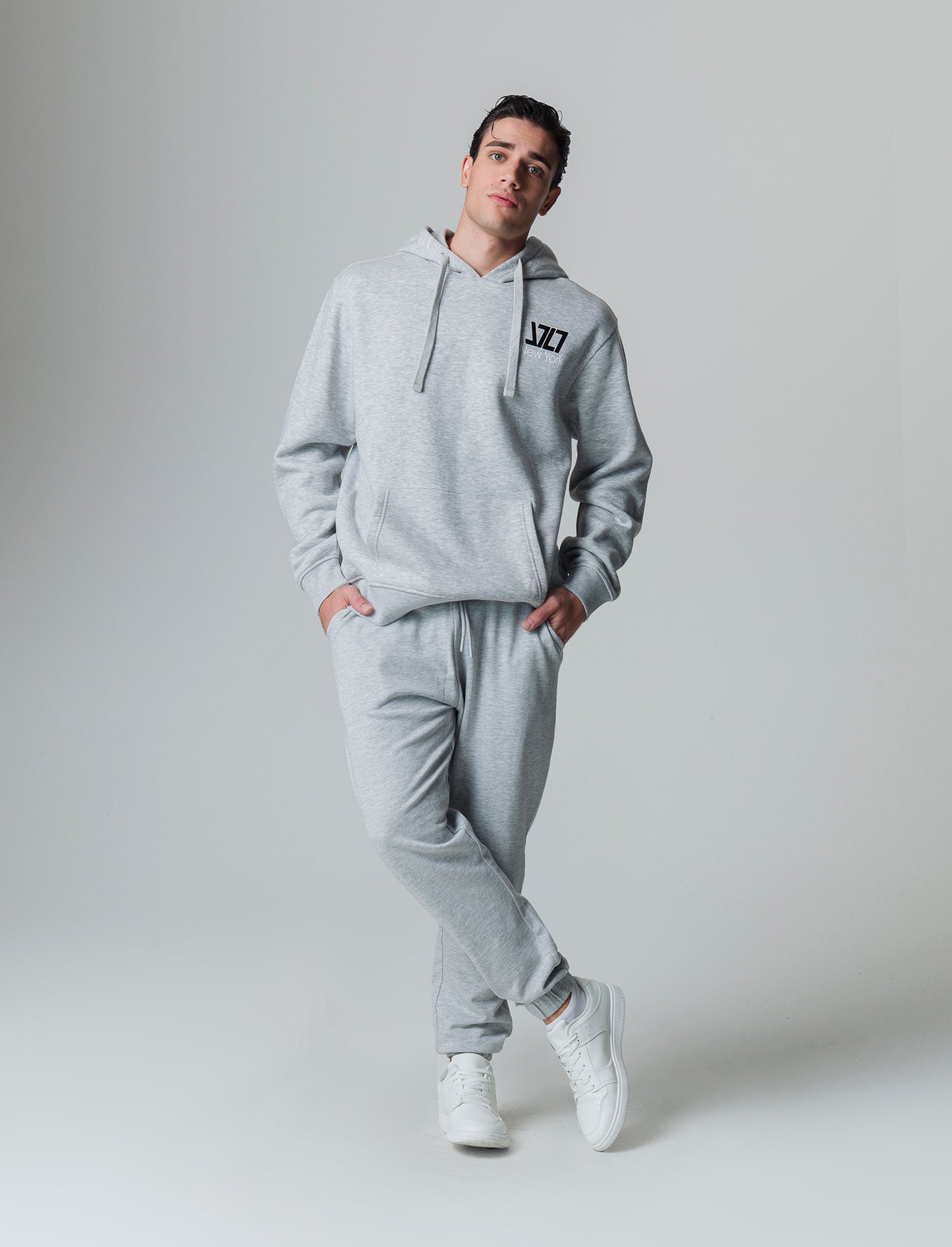 Man's printed hoodie with drawstring - Grey