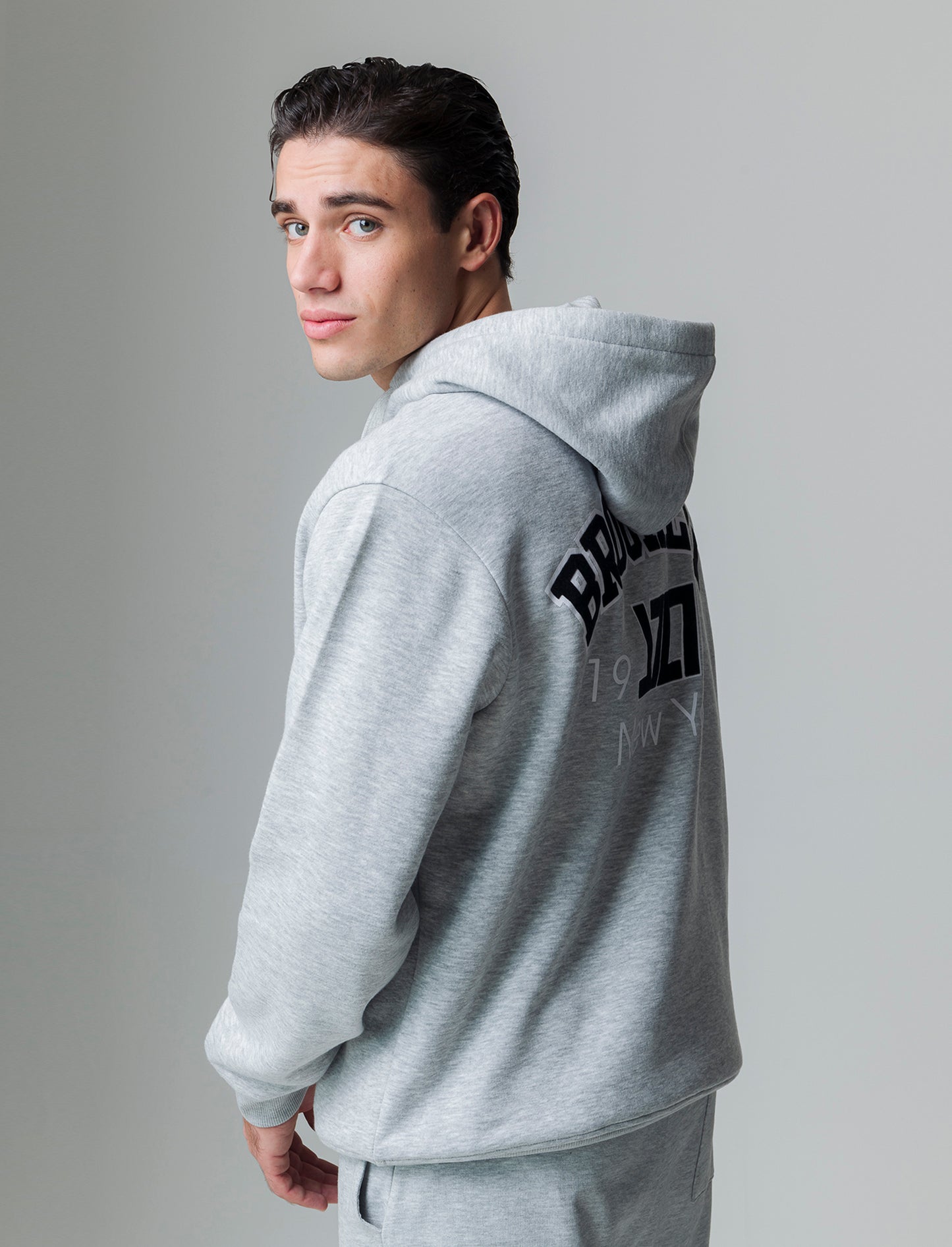 Man's printed hoodie with drawstring - Grey