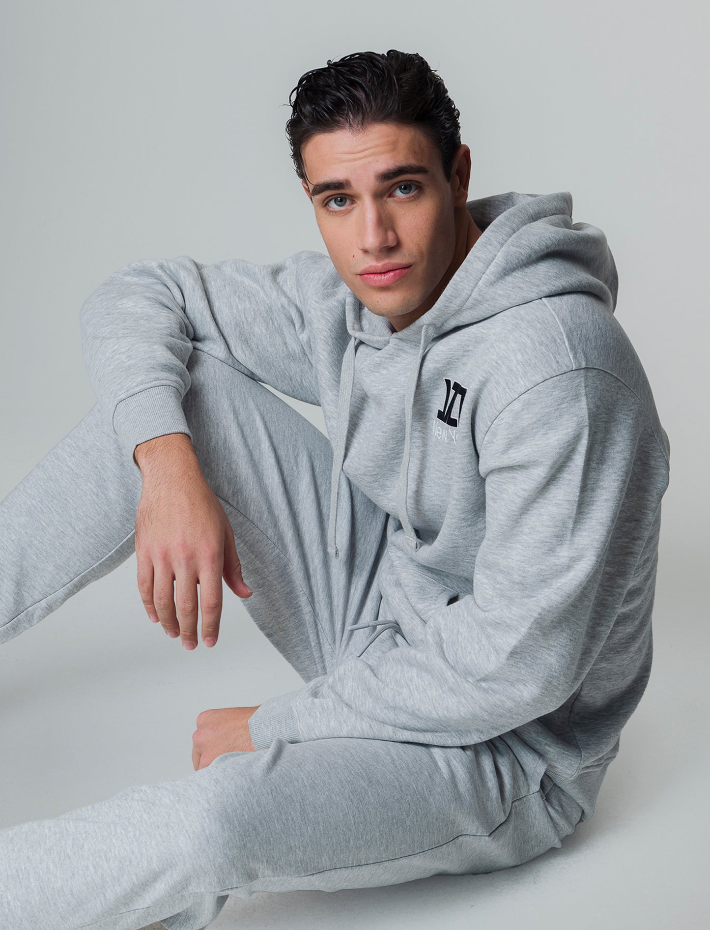 Man's printed hoodie with drawstring - Grey