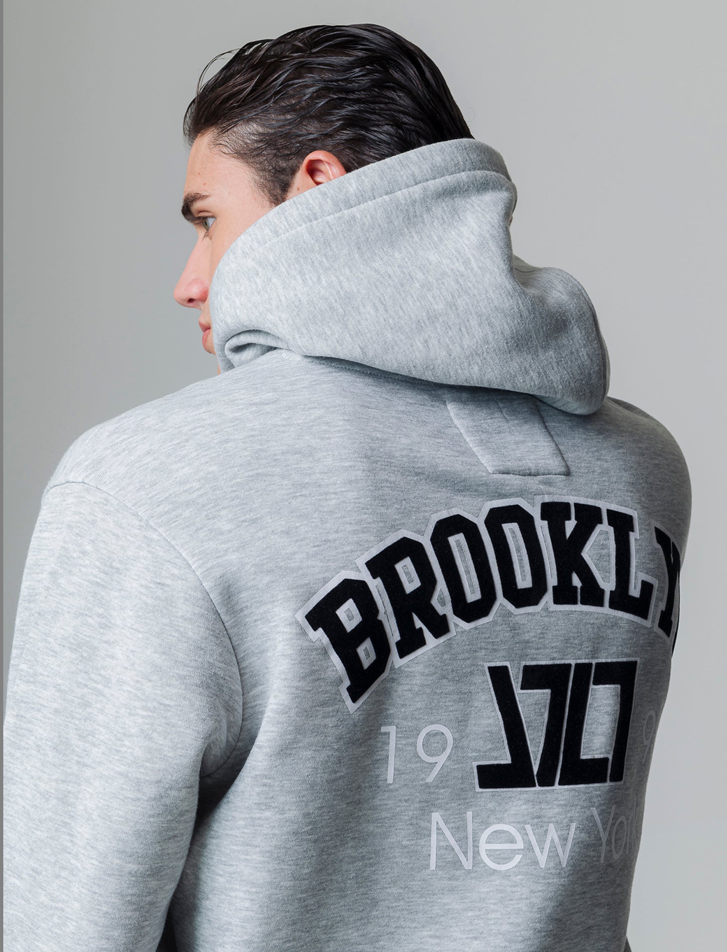 Man's printed hoodie with drawstring - Grey