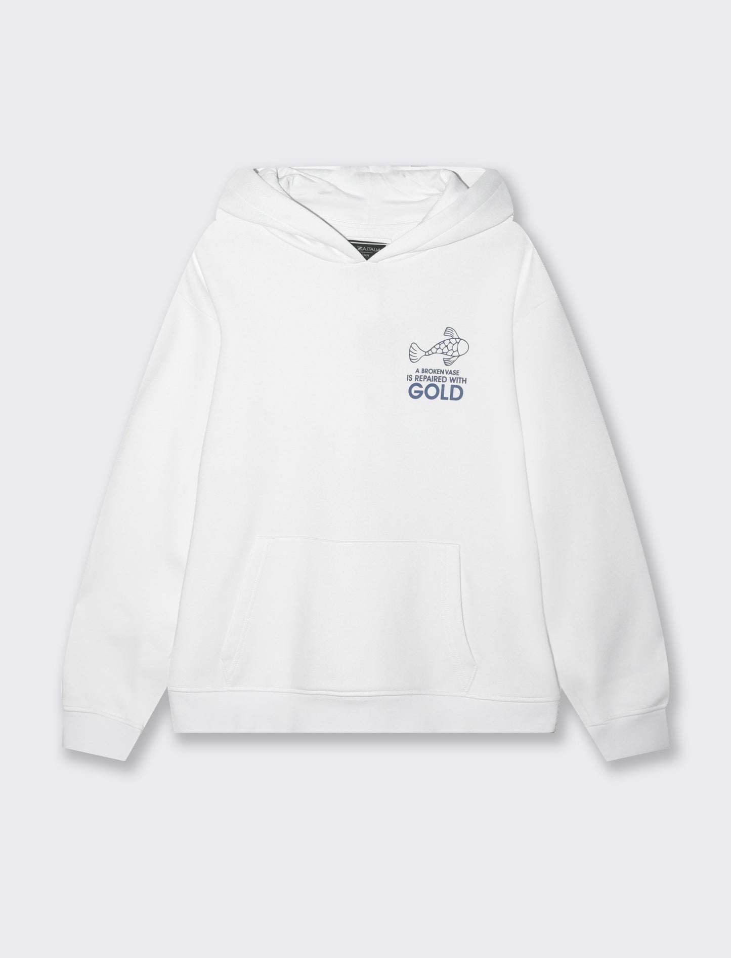 Man's printed hoodie with drawstring - White