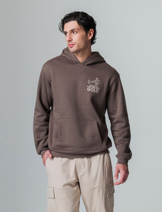 Felpa con stampe e cappuccio da uomo - Grigio fango