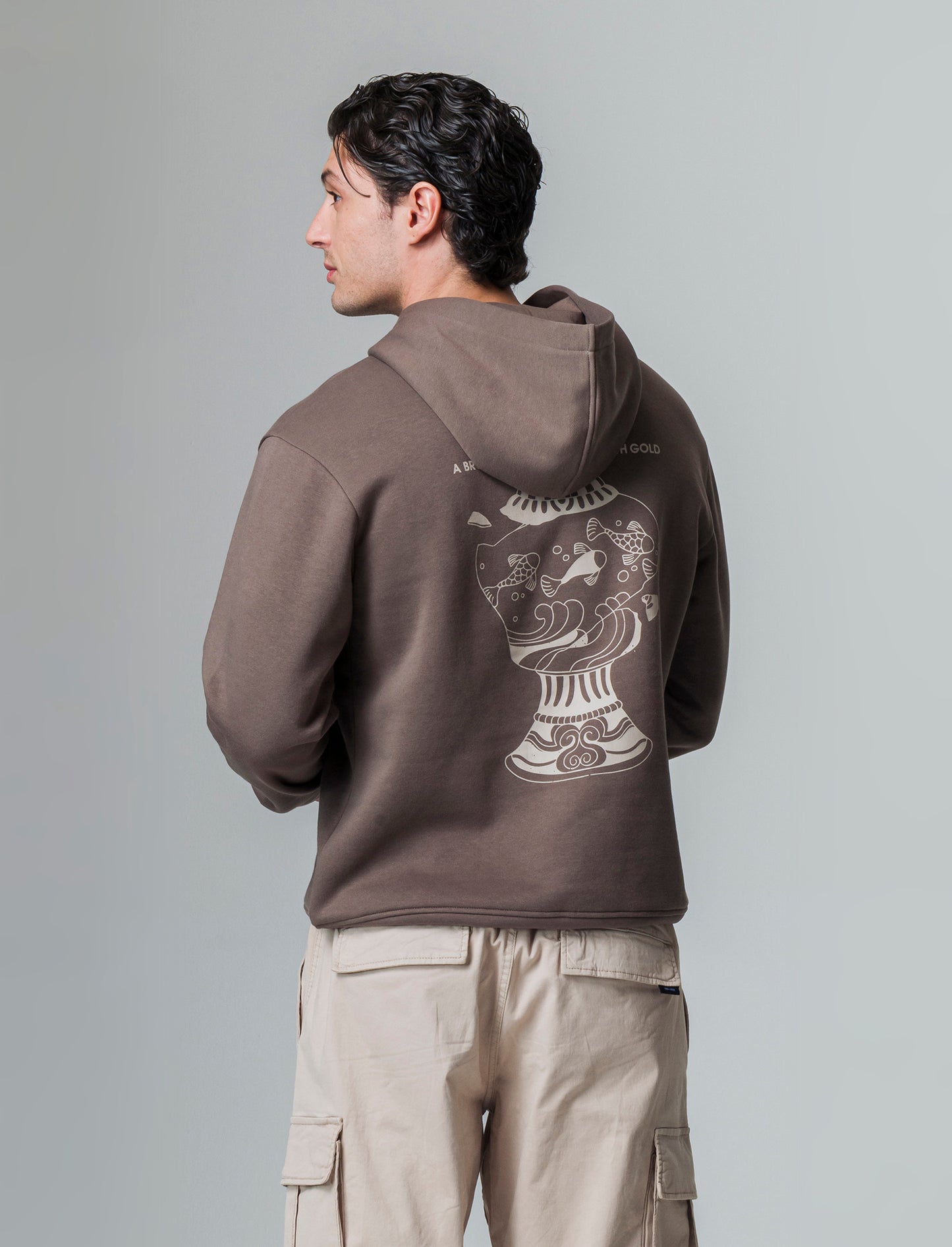 Felpa con stampe e cappuccio da uomo - Grigio fango