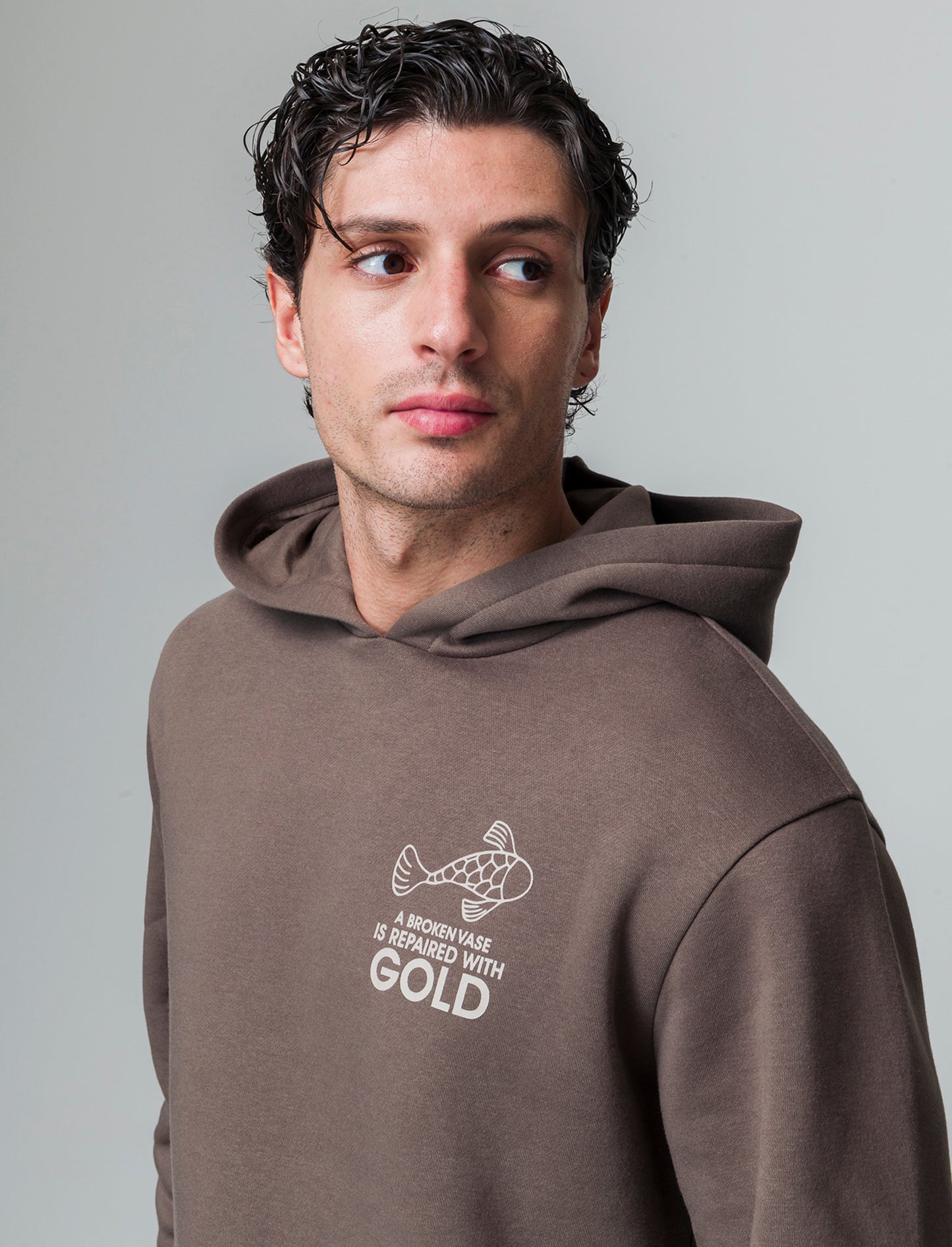 Felpa con stampe e cappuccio da uomo - Grigio fango