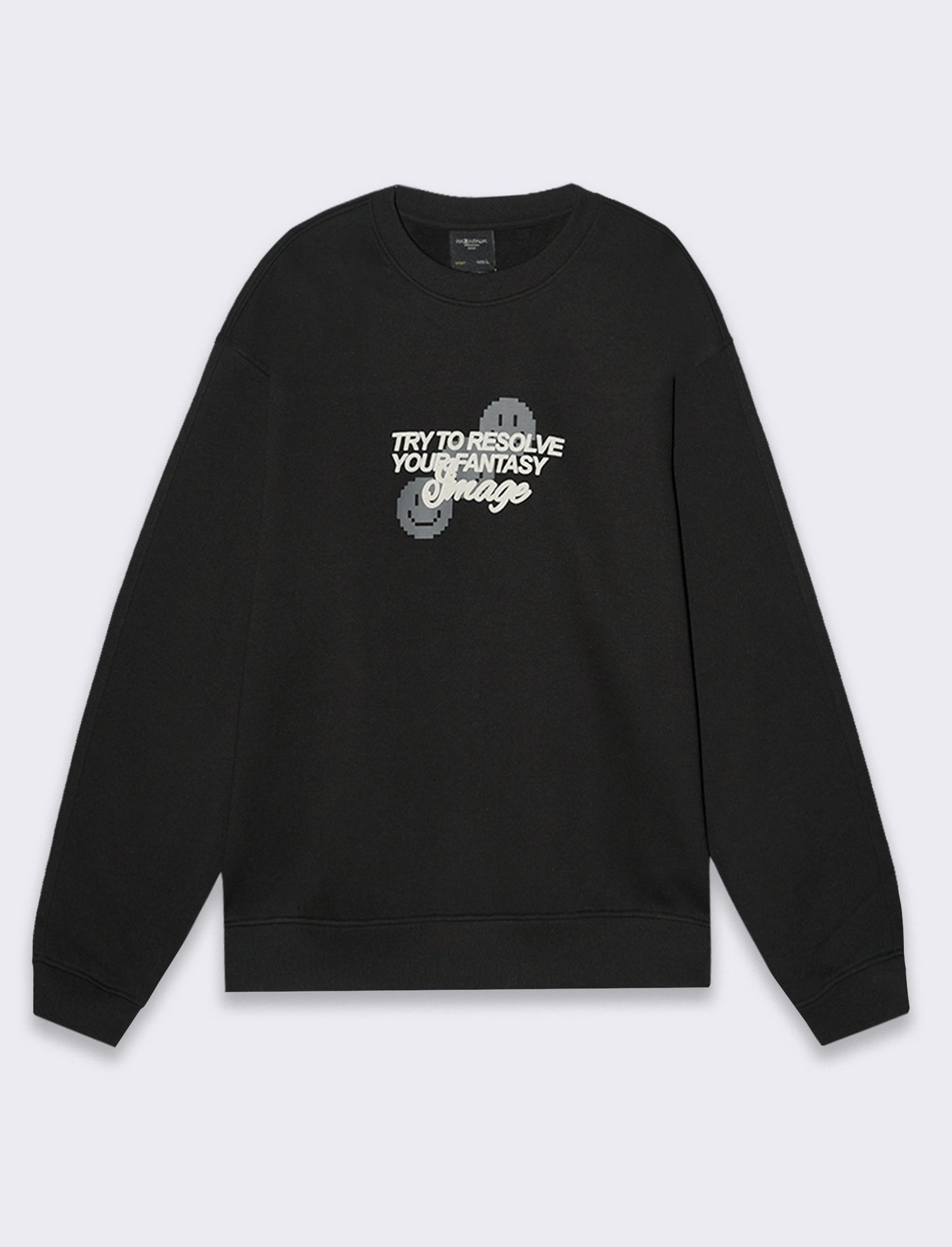 Felpa boxy fit girocollo con stampe da uomo - Nero