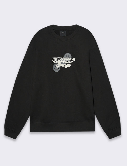 Felpa boxy fit girocollo con stampe da uomo - Nero