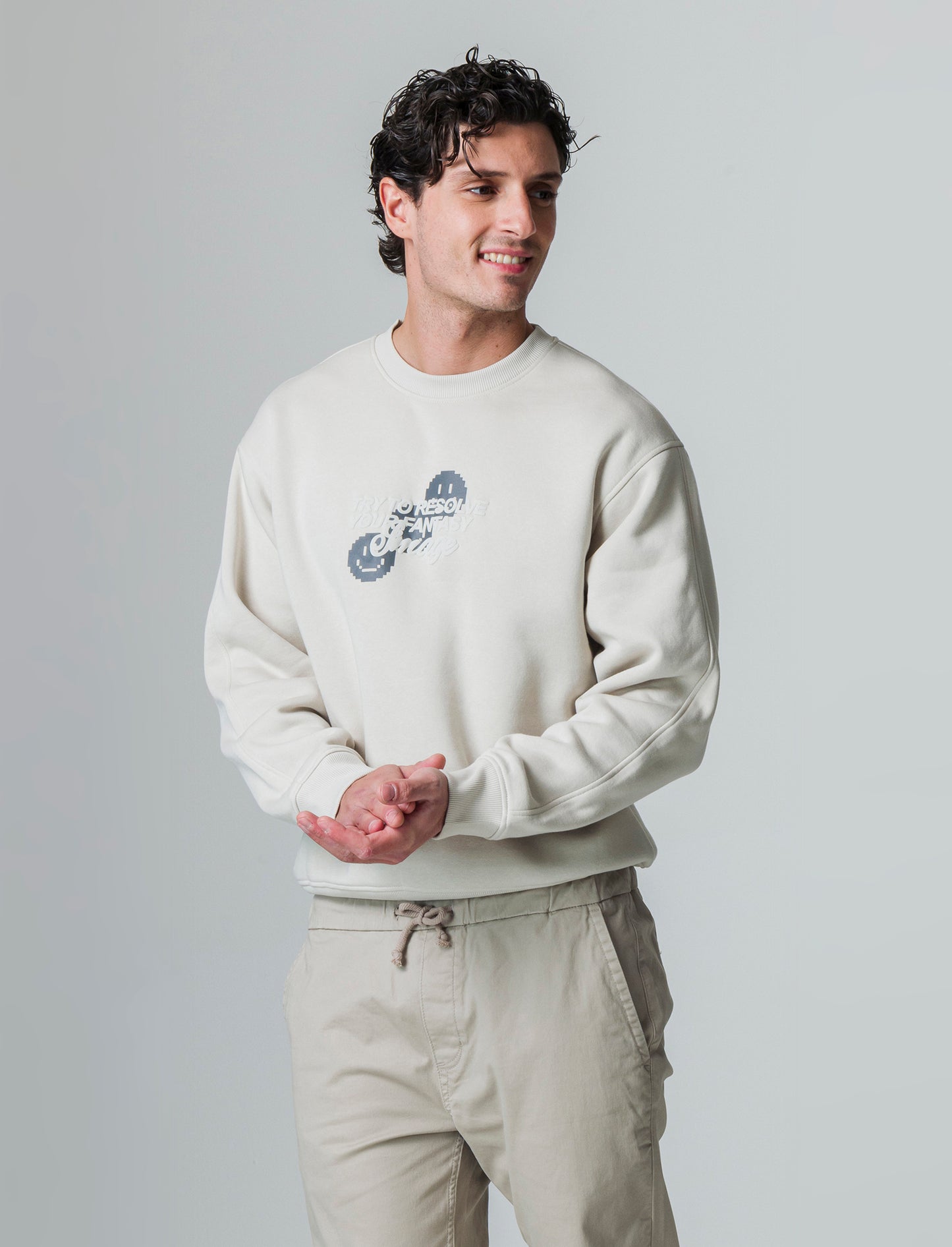 Man's boxy fit crewneck sweatshirt with prints - Grey
