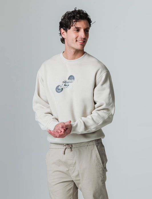 Felpa boxy fit girocollo con stampe da uomo - Grigio ghiaccio