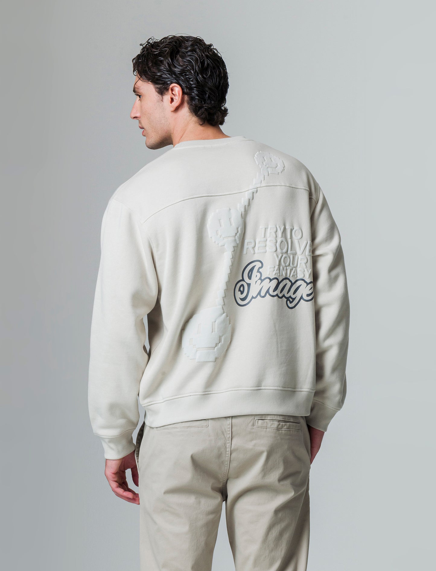 Man's boxy fit crewneck sweatshirt with prints - Grey