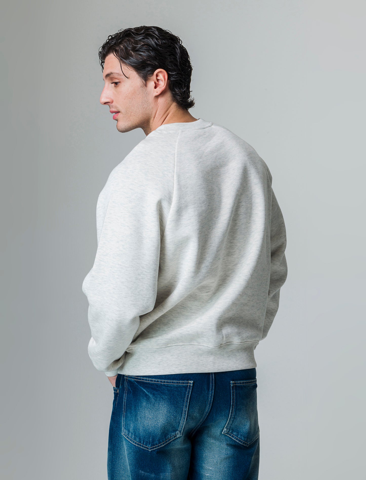 Felpa girocollo con ricamo da uomo - Grigio mel.