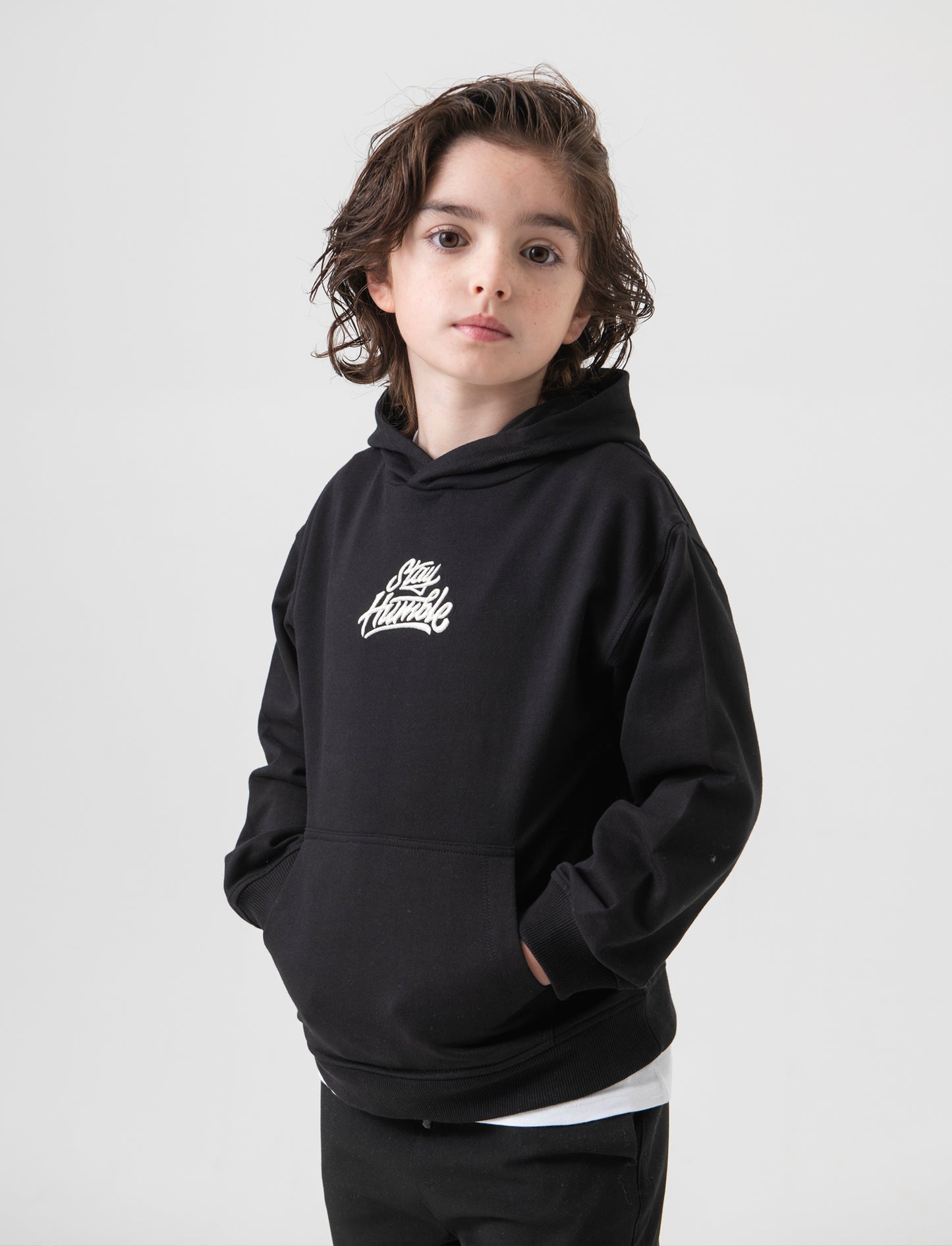 Felpa con cappuccio e stampa da bambino - Nero