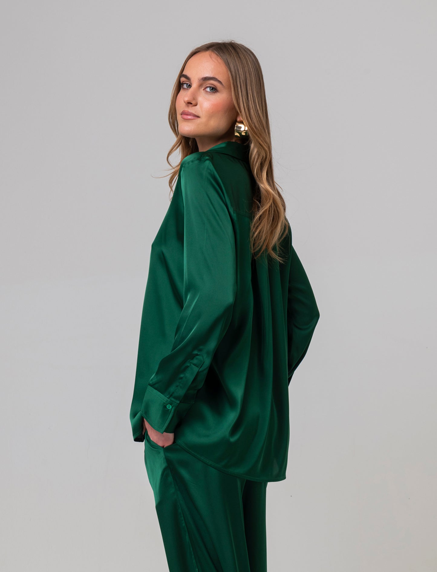 Camicia in satin da donna - Verde