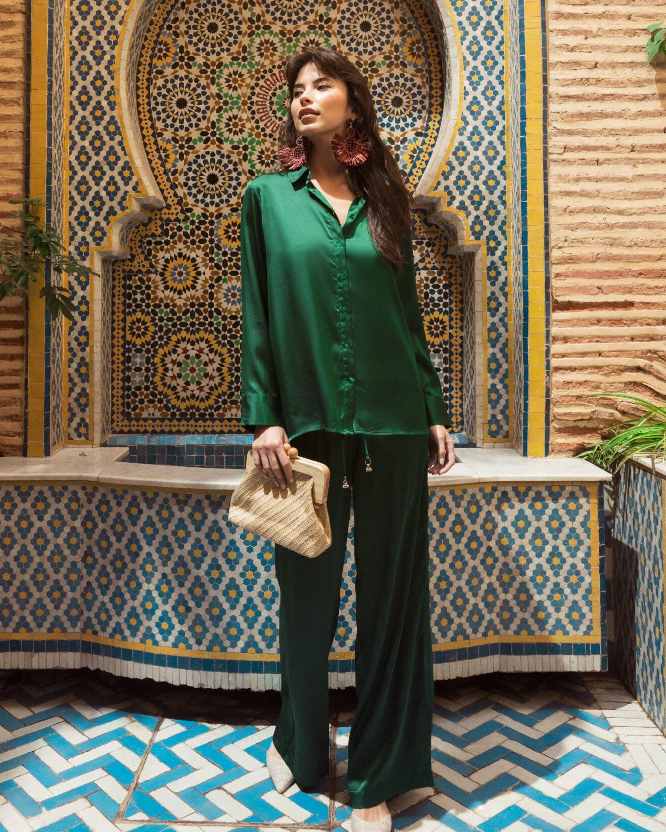 Camicia in satin da donna - Verde