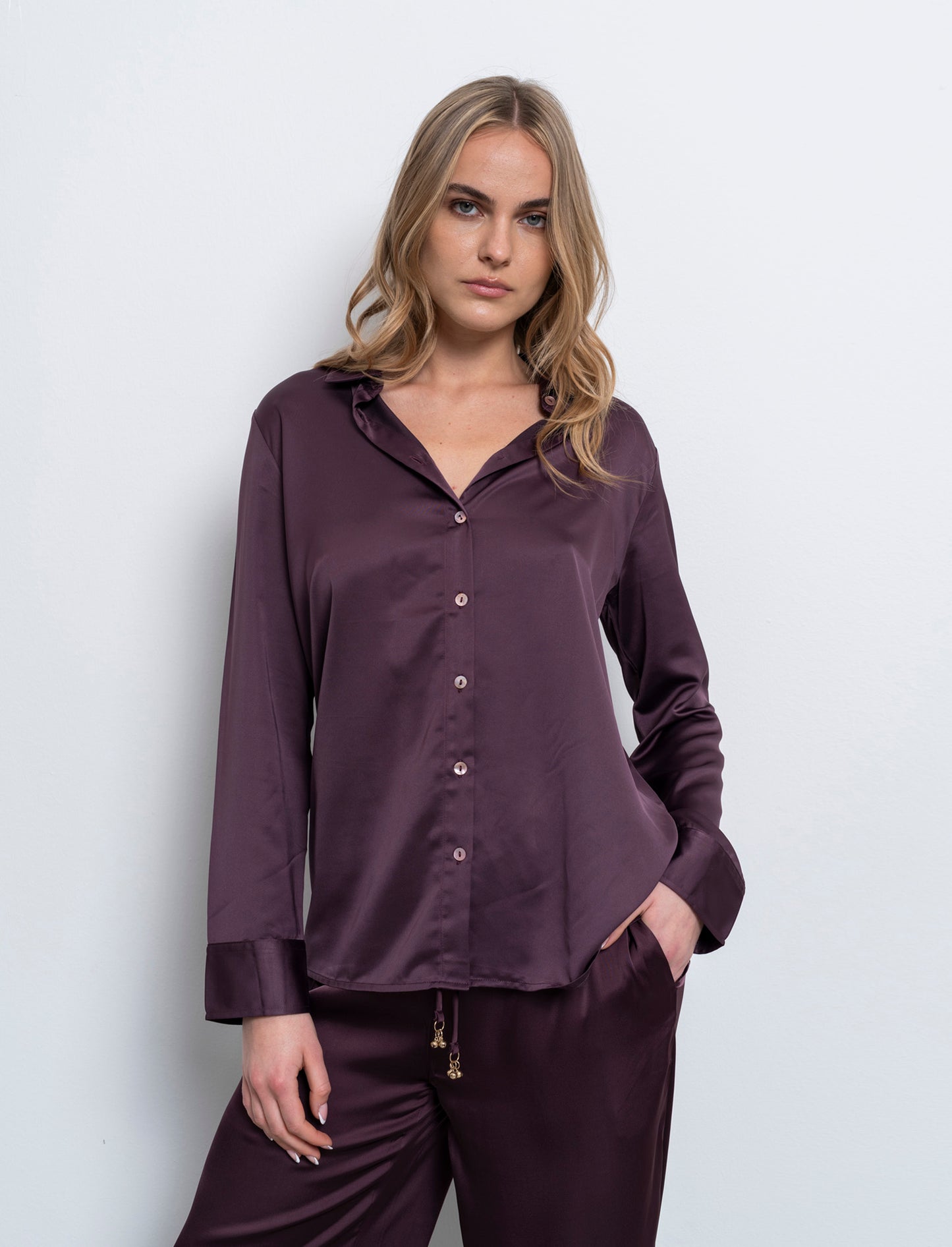 Camicia in satin da donna - Viola