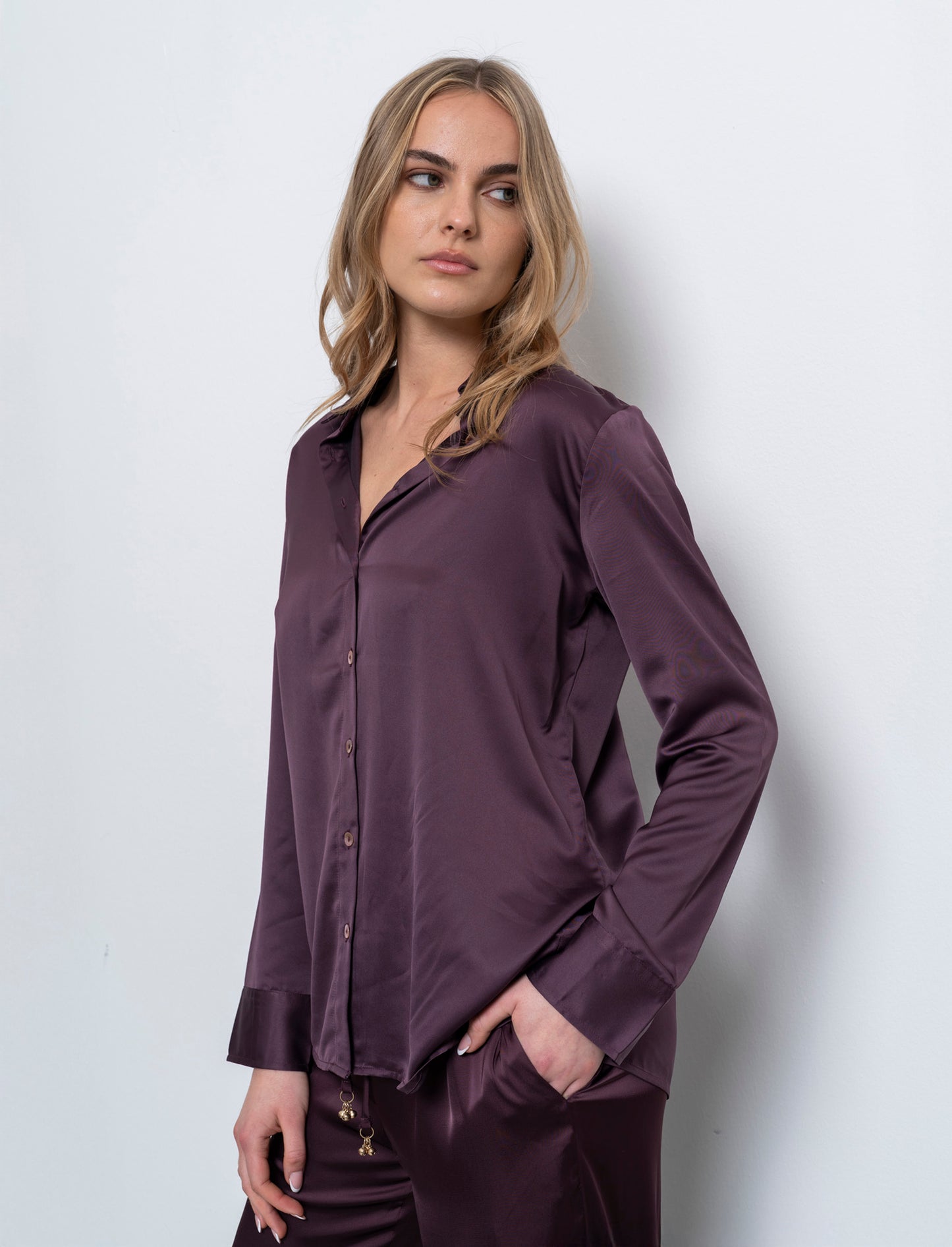 Camicia in satin da donna - Viola