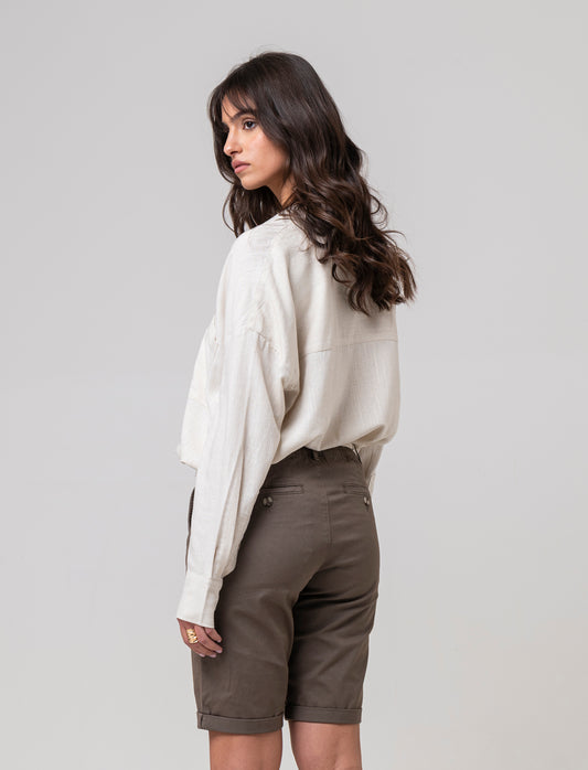 Camicia con bottoni al fondo da donna - Beige corda