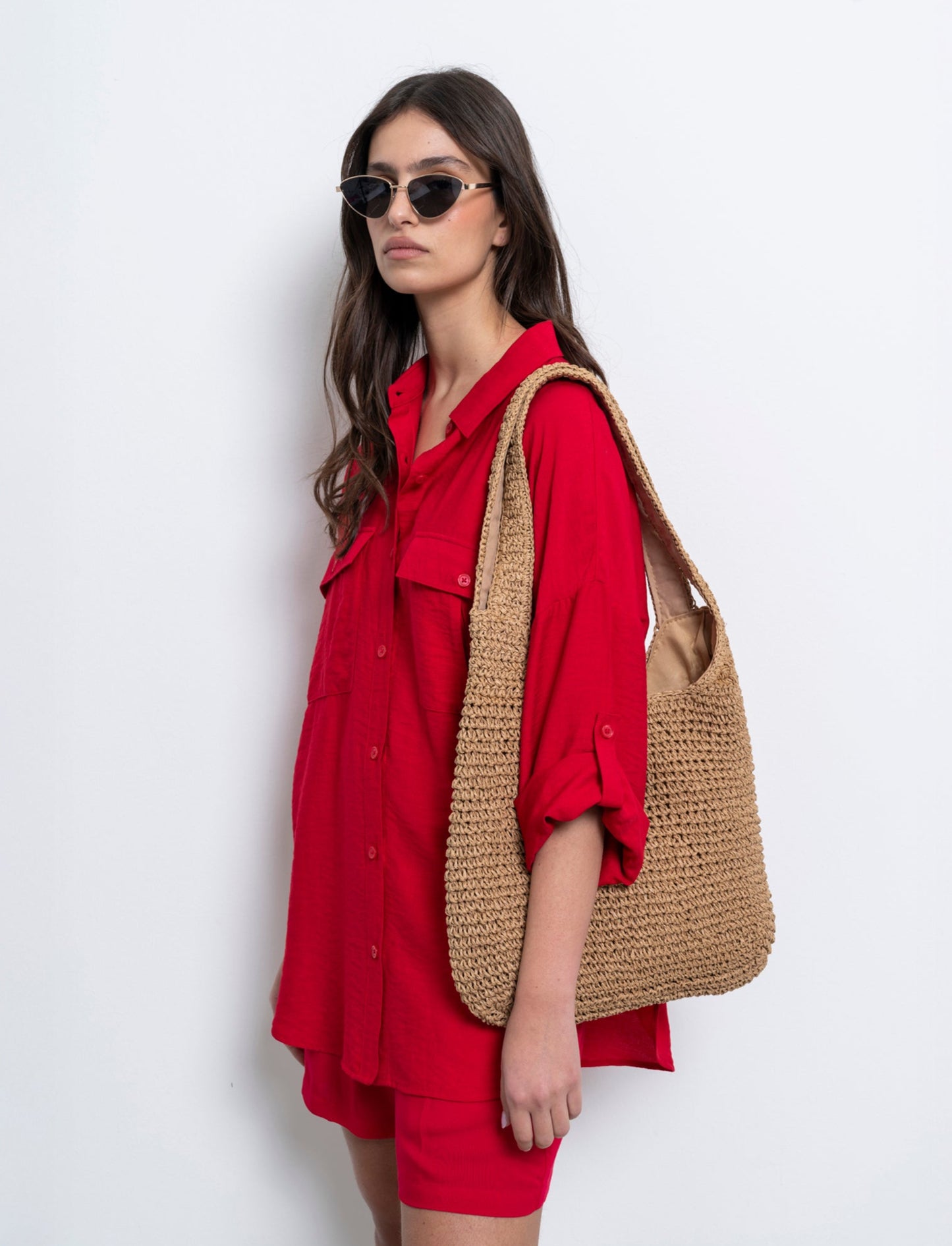 Camicia con tasche sul petto da donna - Rosso scarlatto