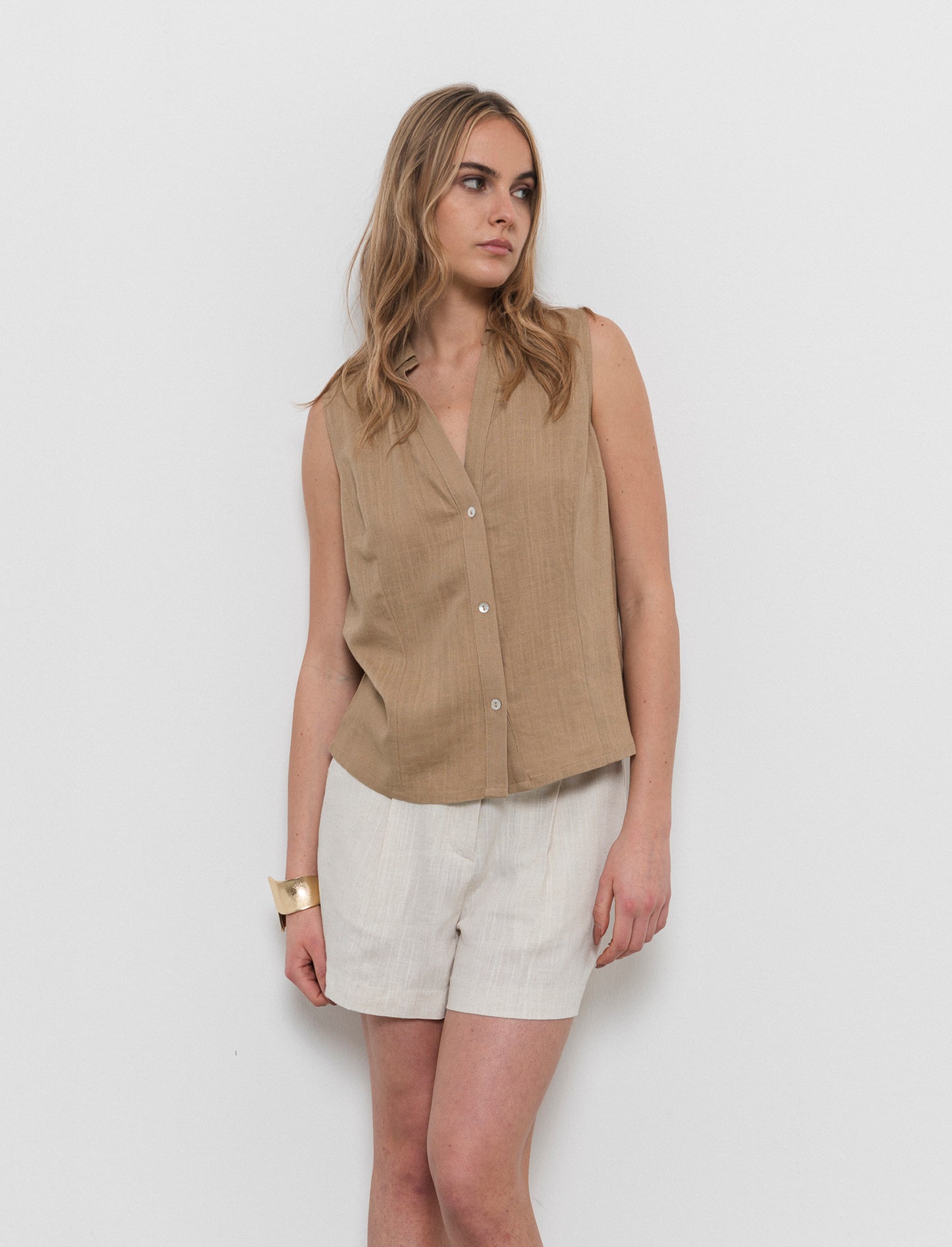Camicia giromanica da donna - Caramello