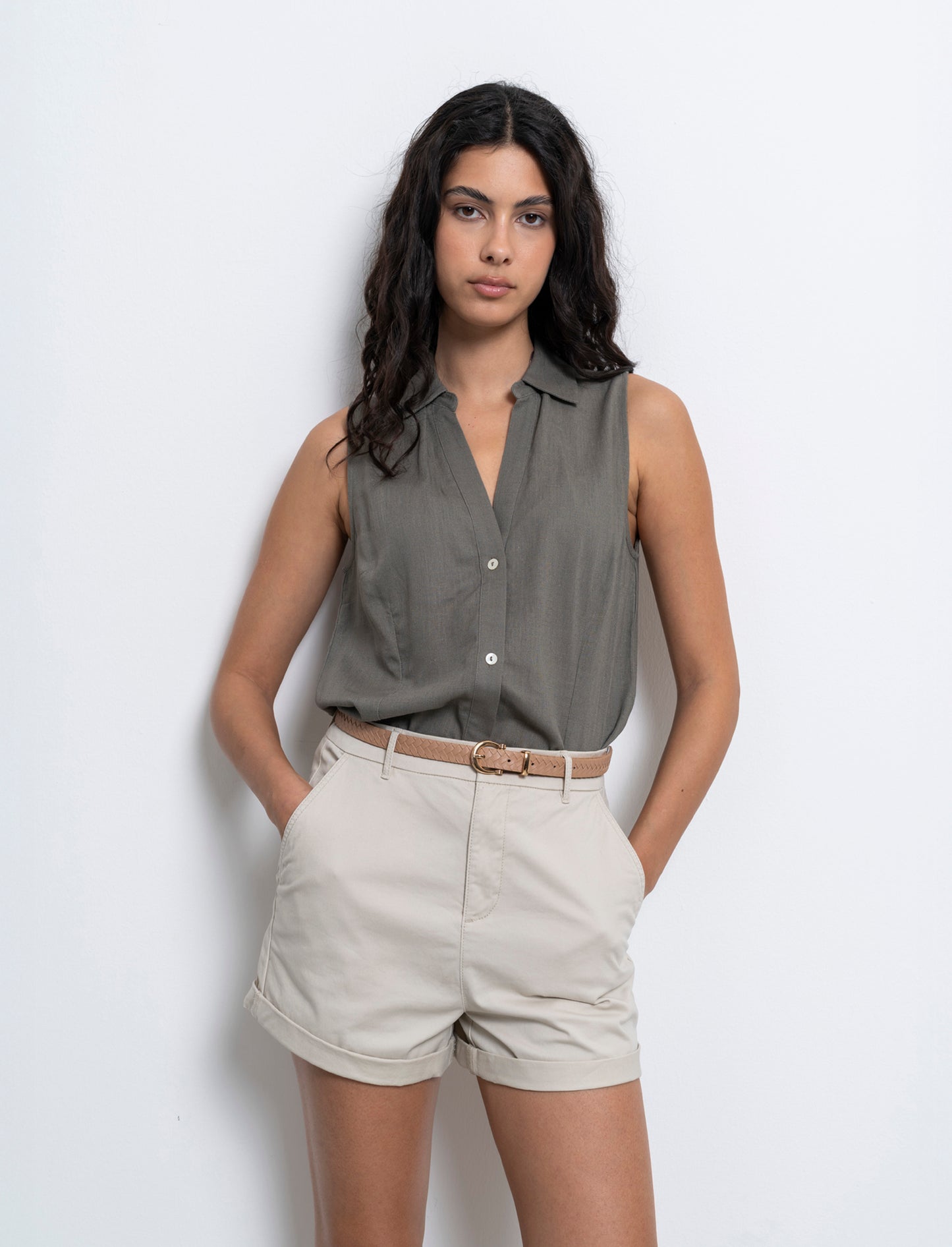 Camicia giromanica da donna - Verde salvia