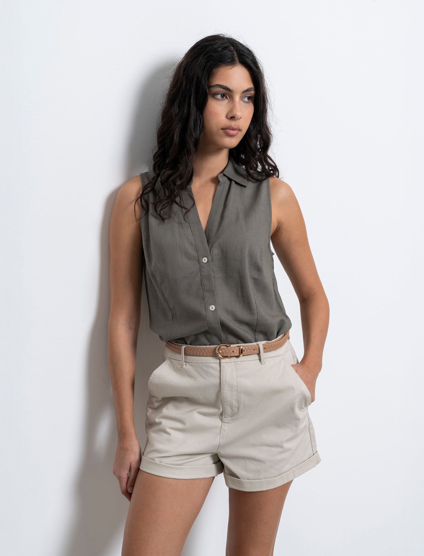 Camicia giromanica da donna - Verde salvia