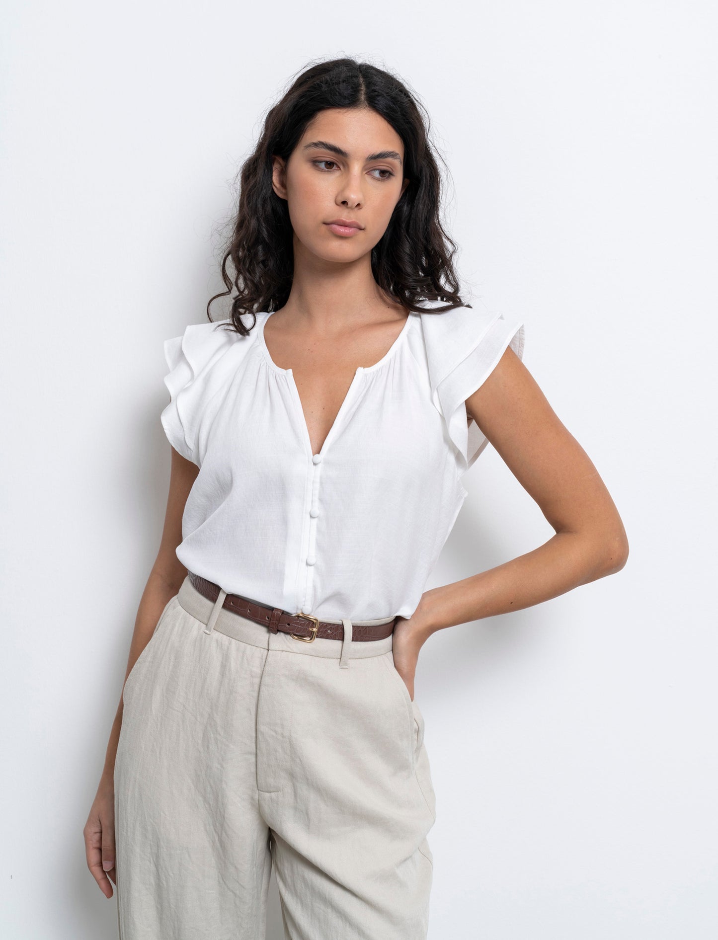Camicia con volant da donna - Bianco latte