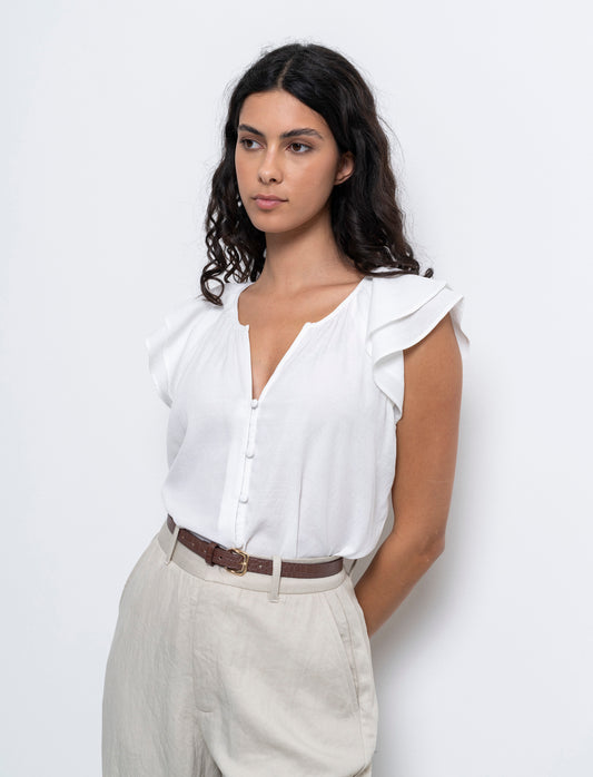 Camicia con volant da donna - Bianco latte