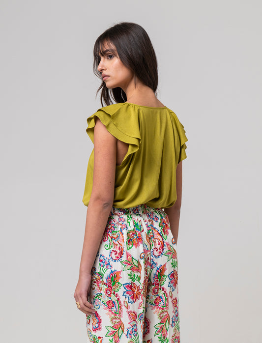 Camicia con volant da donna - Verde pistacchio