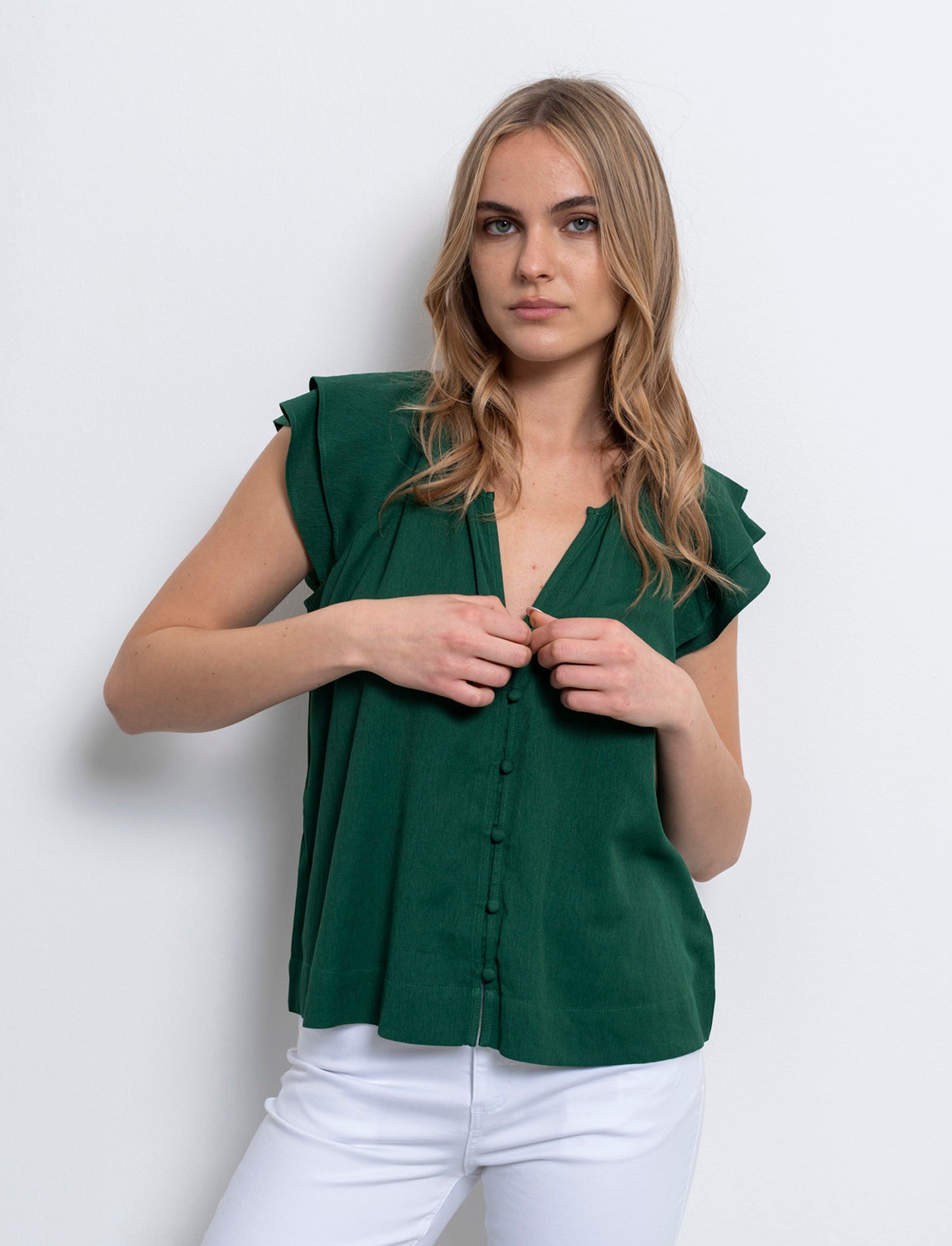 Camicia con volant da donna - Verde