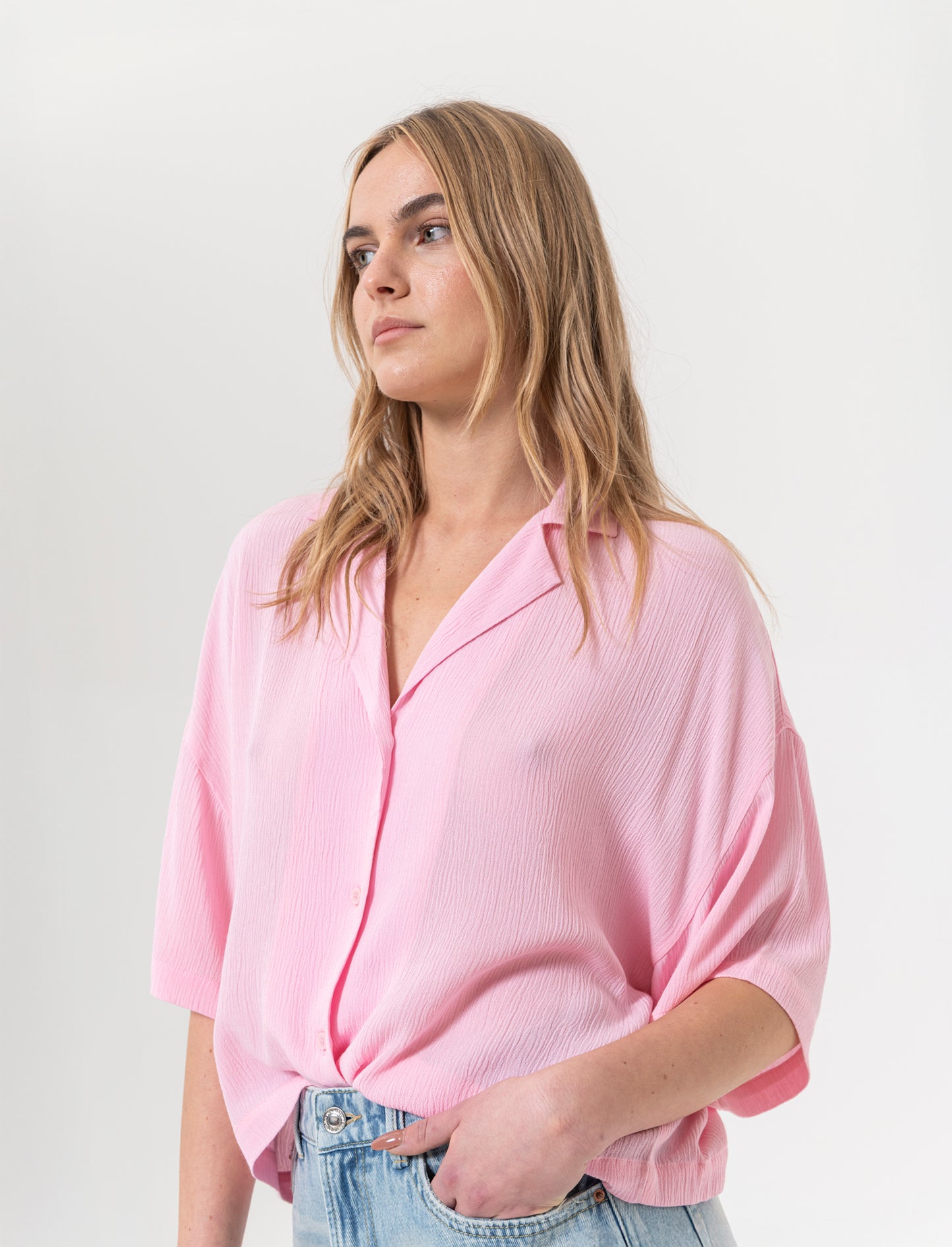 Camicia mezza manica da donna - Rosa plum
