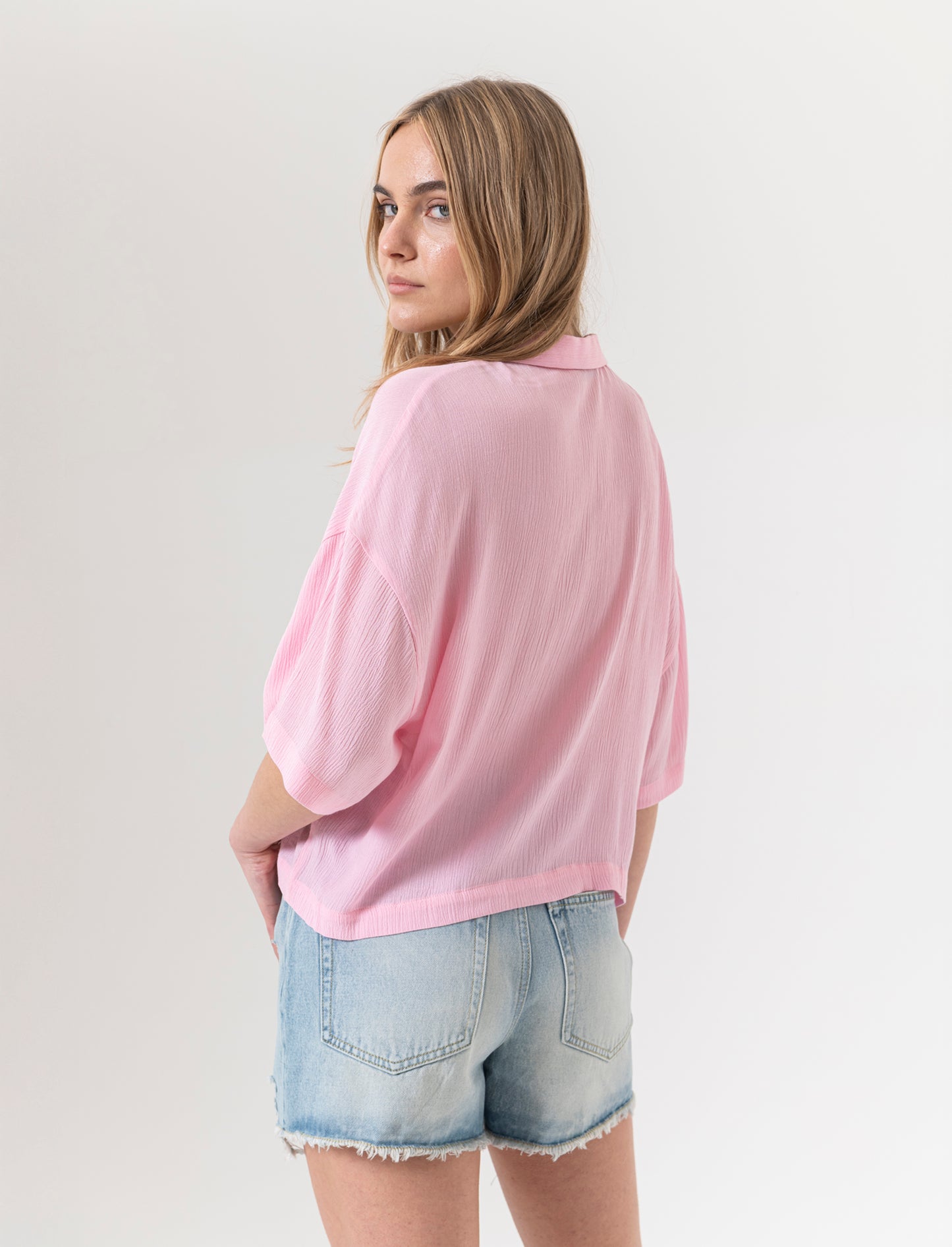 Camicia mezza manica da donna - Rosa plum