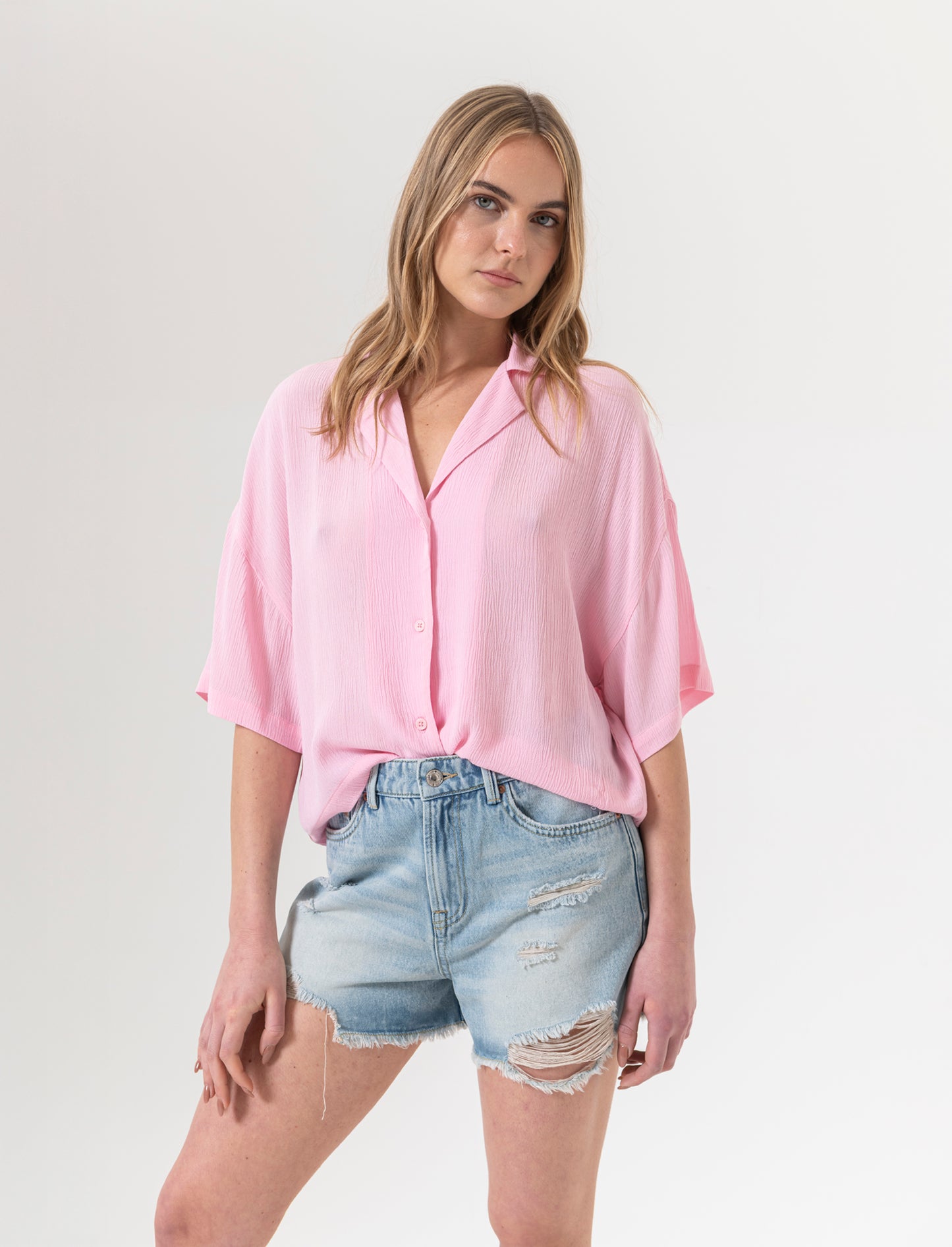 Camicia mezza manica da donna - Rosa plum