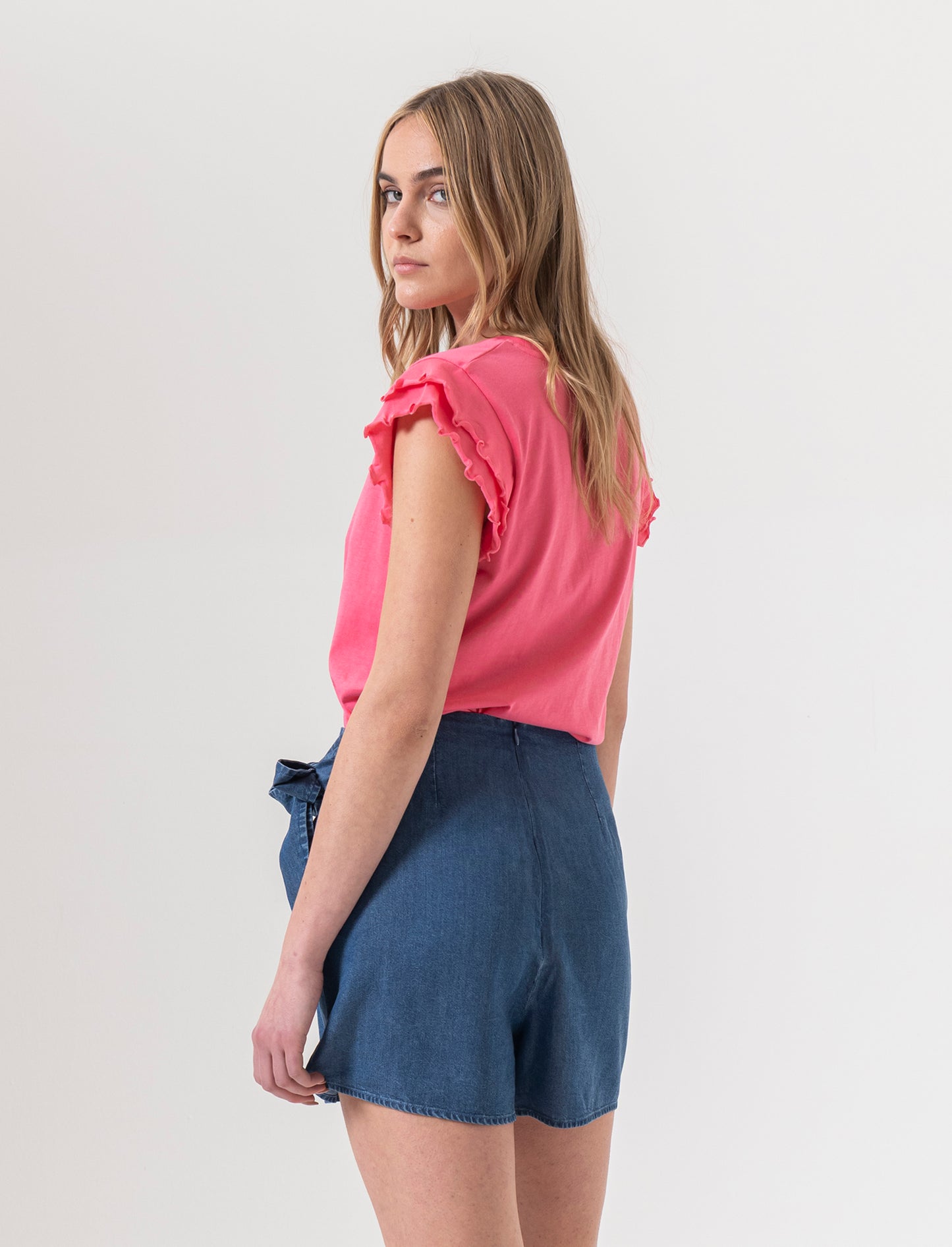 Short con fiocco da donna - DENIM SCURO