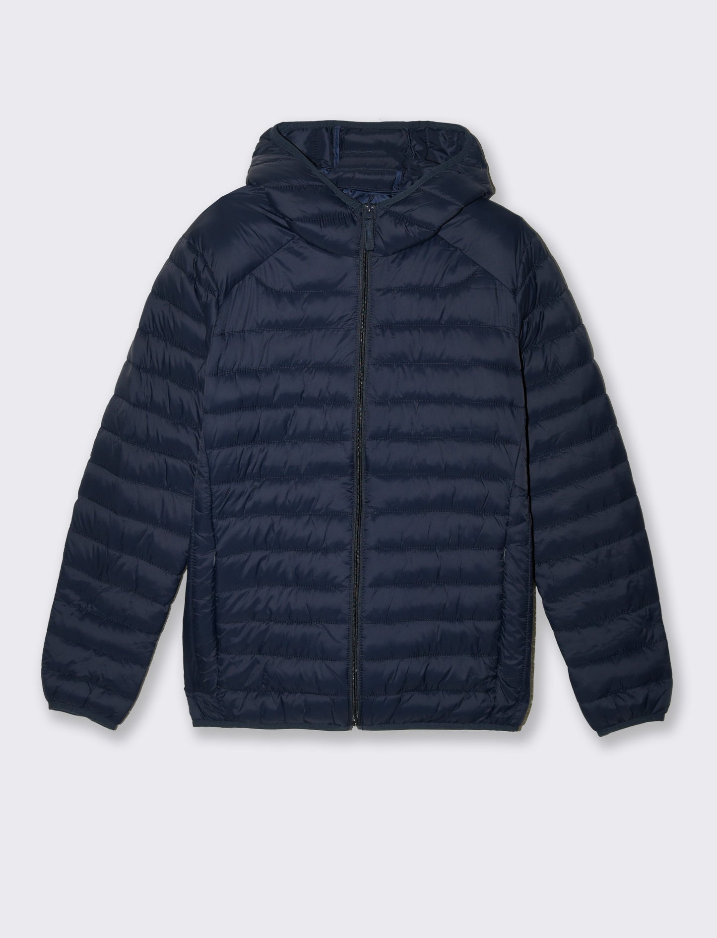 Men's Padded Nylon Jacket with Hood and Zipper - Blue