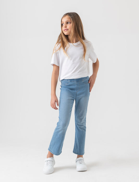 Leggings flare fit in denim elastico da bambina - Denim chiaro
