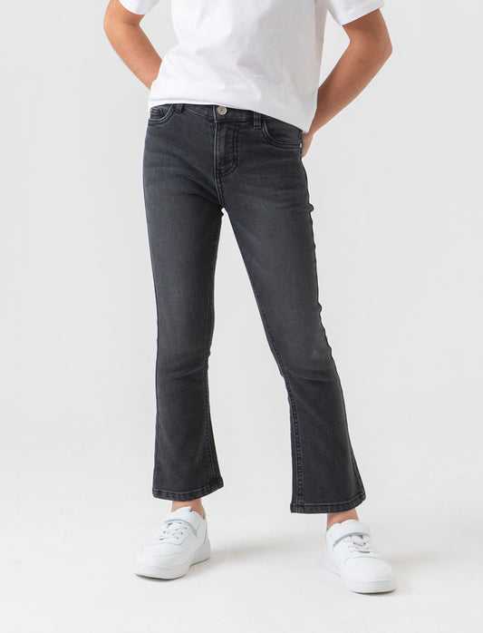 Denim elastico modello a zampa da bambina - Nero
