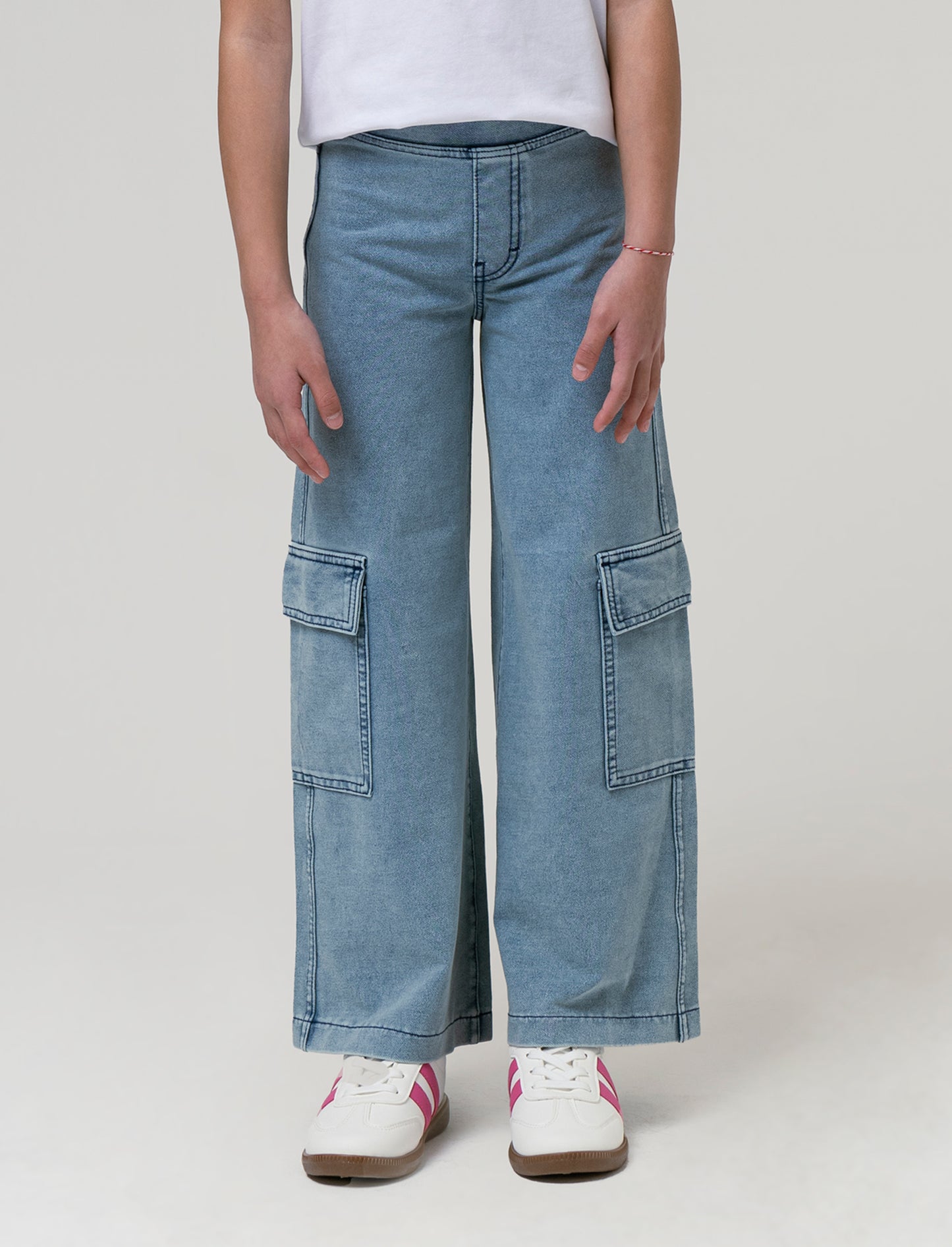 Pantaloni cargo gamba larga effetto denim da bambina - Denim chiaro