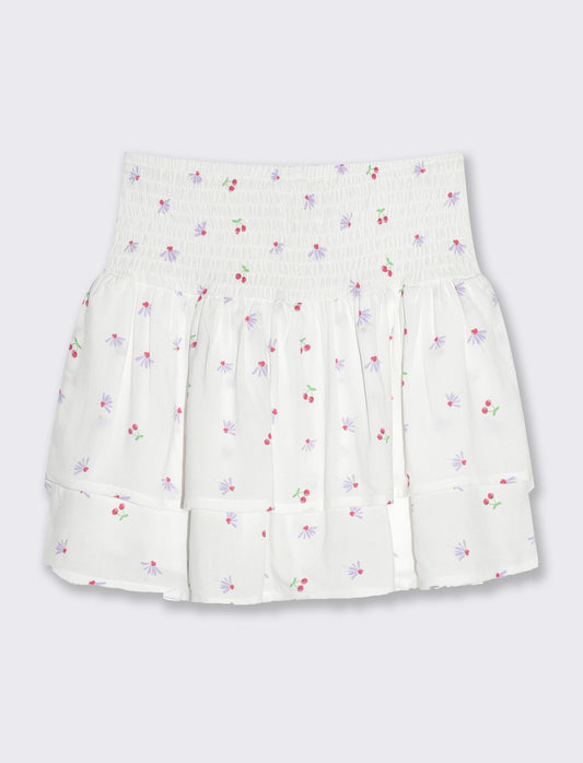 Short finta gonna in viscosa stampata da bambina - Bianco latte